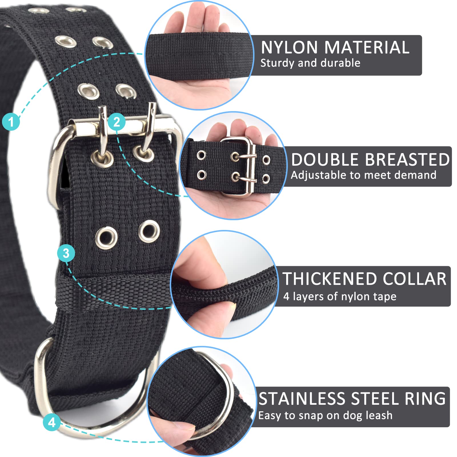 Military Adjustable Dog Collar - 1.5 Inch Wide Heavy Duty Nylon Tactical Collar with D Ring & Buckle for Large Dogs - Perfect for Training, Hiking, and Outdoor Adventures