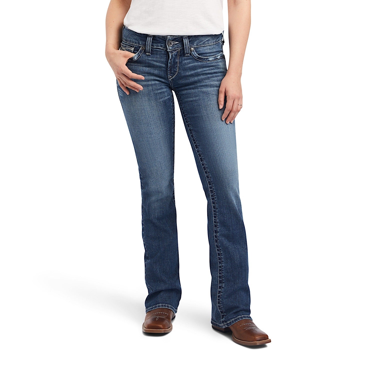Ariat Women's R.E.A.L Mid Rise Boot Cut Jeans - Raquel Canadian Denim Pants for Western Riding & Casual Wear