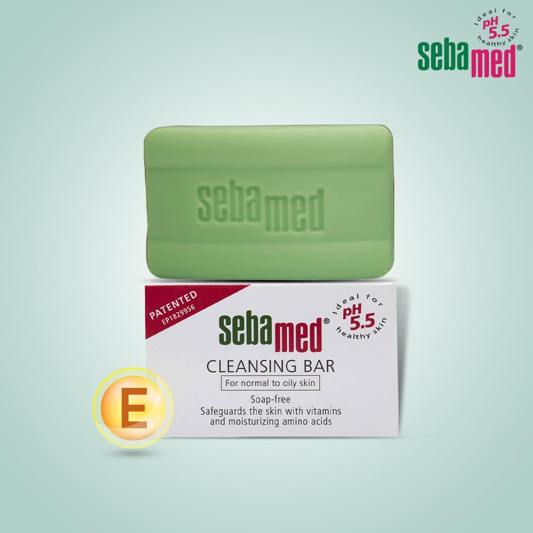 SebaMed pH5.5 Gentle Cleansing Bar - Soap Free, Moisturizing Bath Bar with Vitamins & Amino Acids | Dermatologist Tested, Non-Drying Formula | Ideal for Sensitive Skin, Eczema & Daily Face/Body Wash (100g)