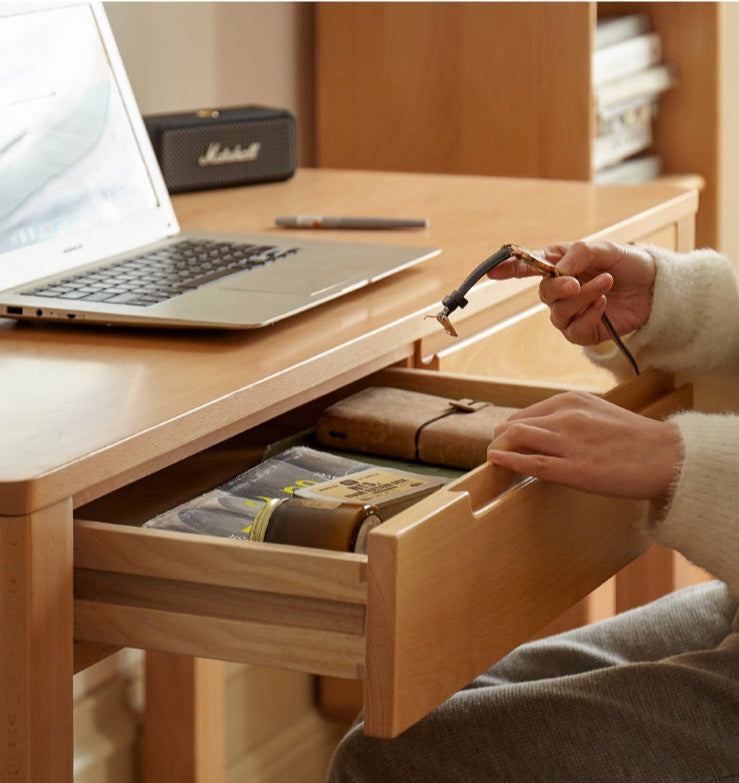 Solid Beech Wood Computer Desk for Home Office - Ergonomic Study Desk with Ample Workspace for Writing, Working & Remote Learning