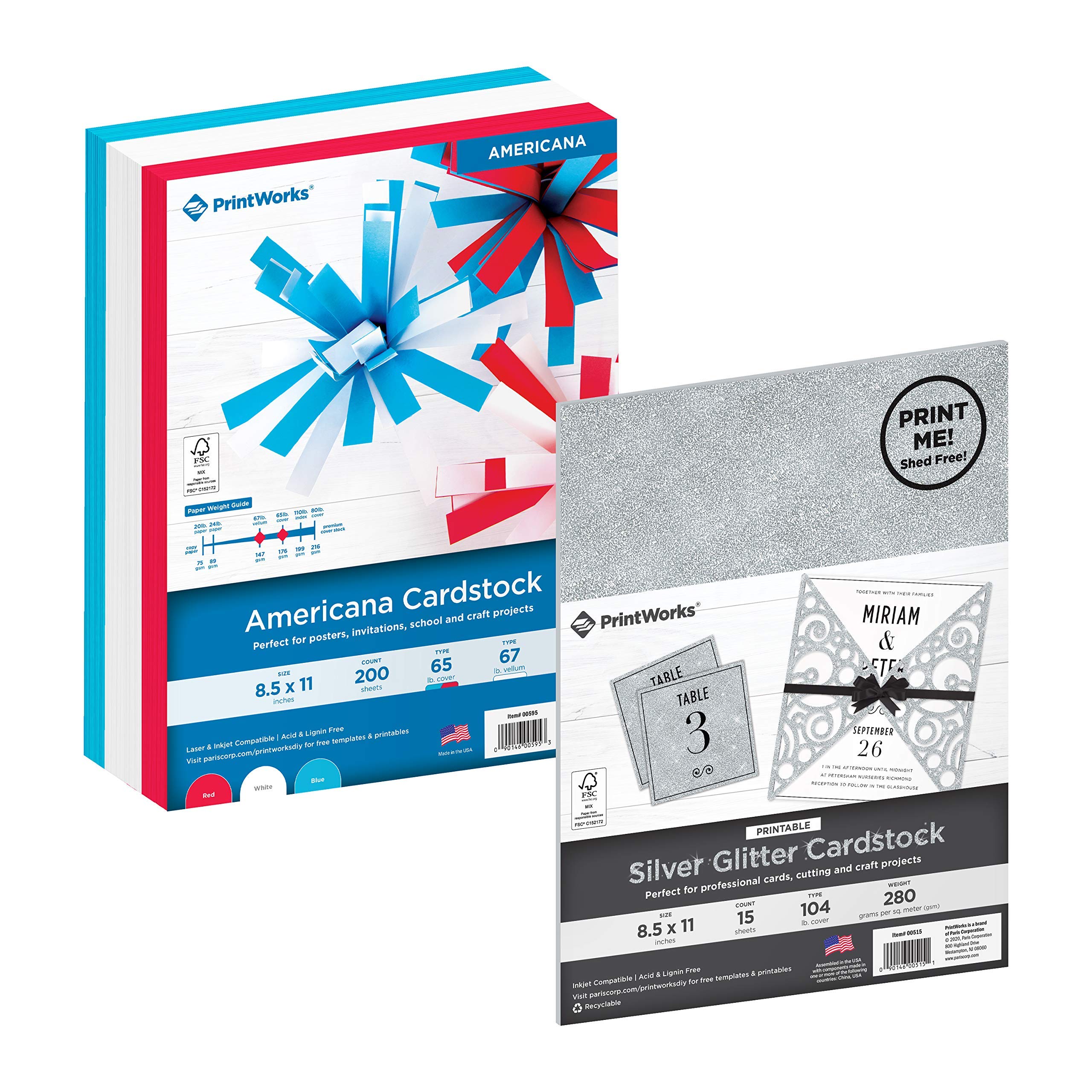 Premium Printworks Red, White, Blue & Sparkle Cardstock Paper - 8.5 x 11 Inches, 215 Sheets - Patriotic Scrapbooking, DIY Crafts, Holiday Decorations & Card Making Supplies