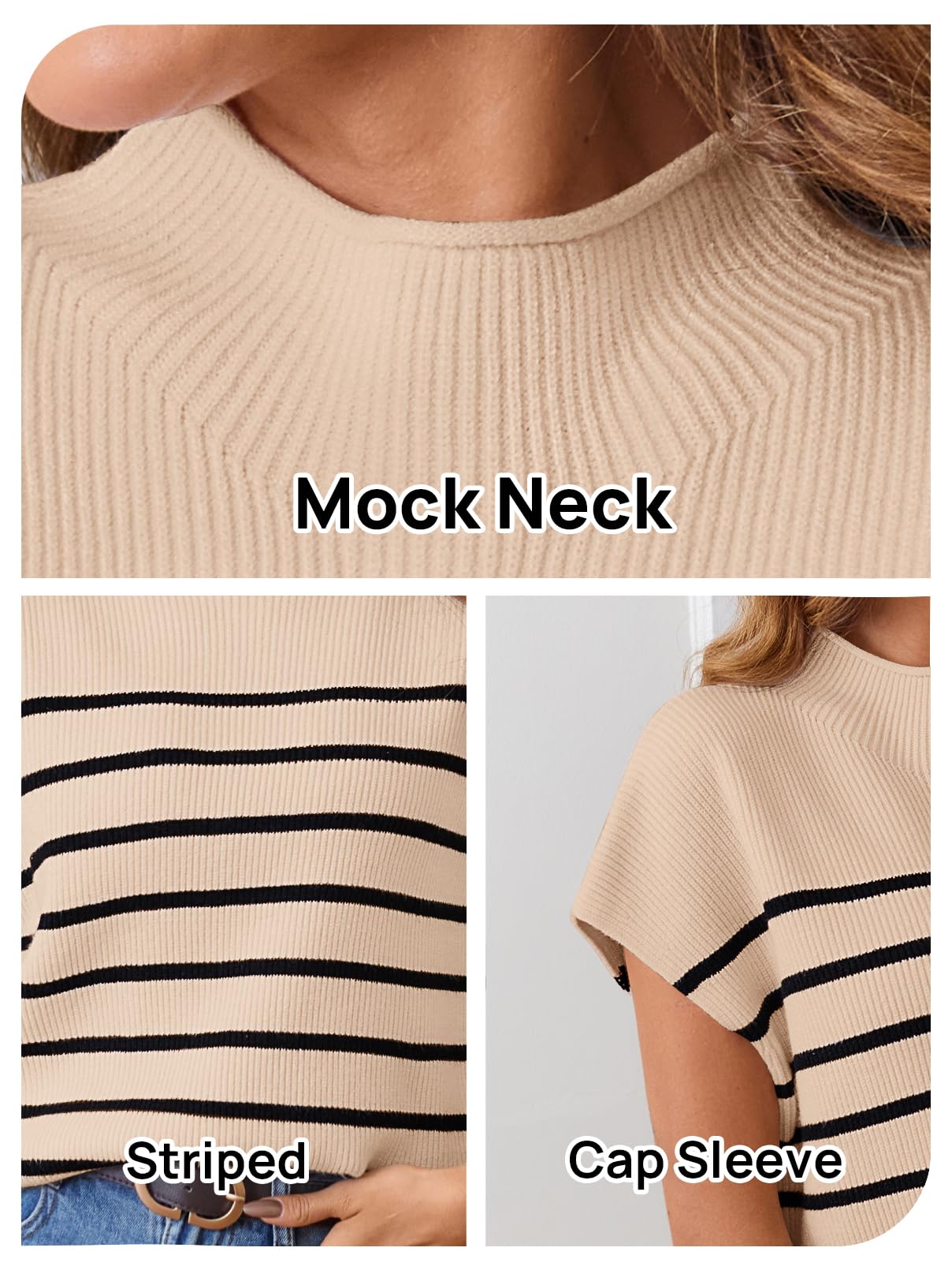 MEROKEETY Women's Sleeveless Mock Neck Striped Sweater Vest - Ribbed Knit Pullover Tank Top for Women | Casual Office Wear, Layering Piece, Fall Winter Fashion Outfit