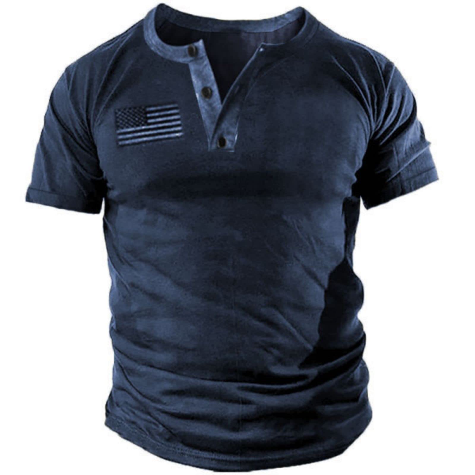 **Men's Casual Short Sleeve Henley T-Shirt - Patriotic Military Army Shirt - Comfortable & Stylish for Outdoor, Tactical & Everyday Wear**