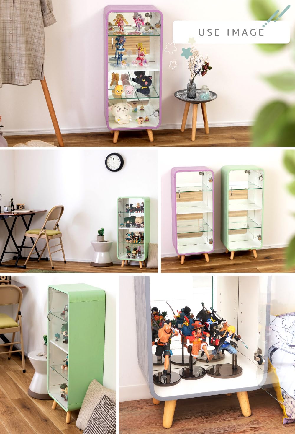 PaletteLife 4-Tier Figurine Display Case with Mirror Backboard - Woodgrain Gray BLT-612GY - Perfect for Collectible Dolls, Action Figures & Home Decor