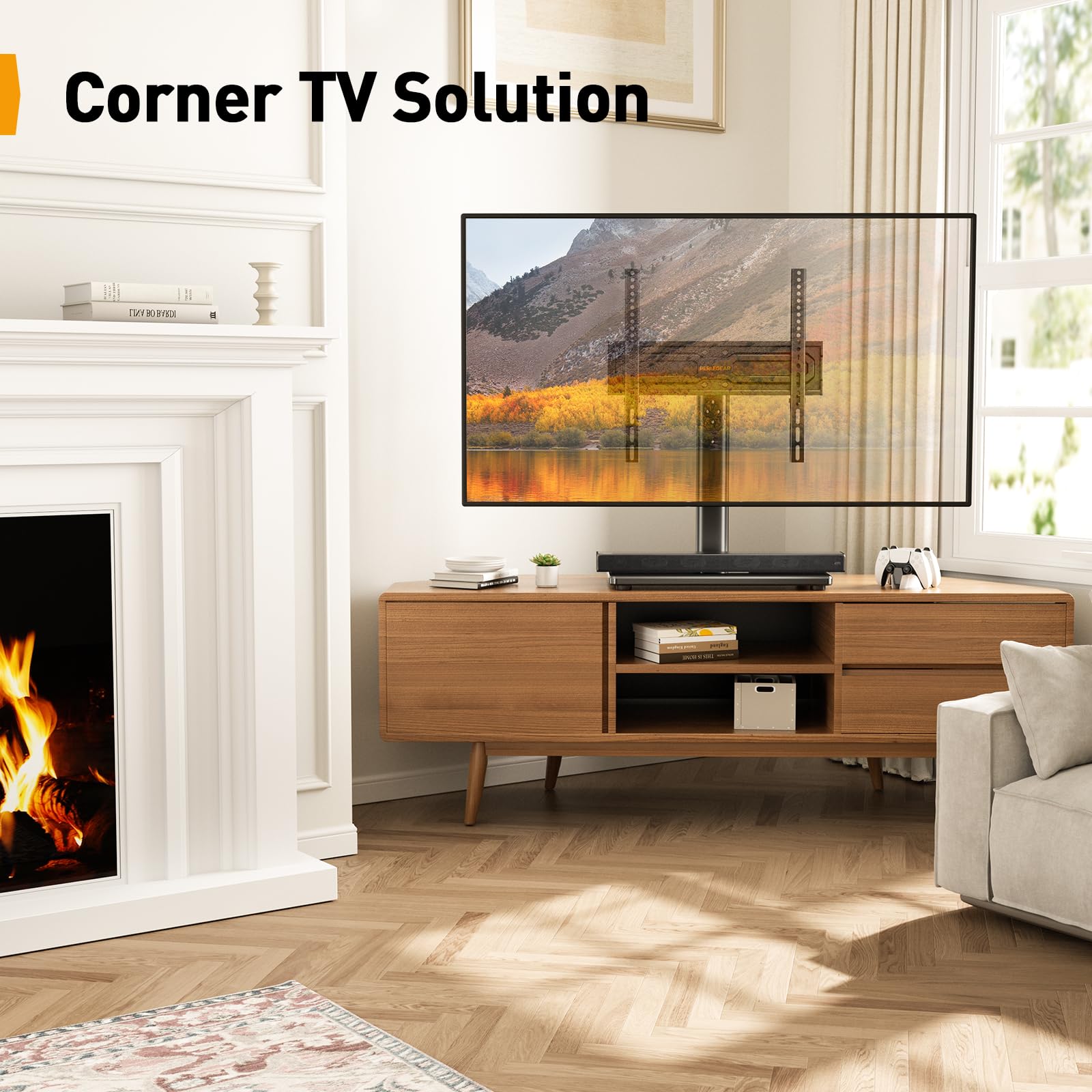 Perlegear Universal Swivel TV Stand for 24-60 inch TVs up to 45kg - Height Adjustable Table Top TV Mount with Tempered Glass Base - Max VESA 400x400mm Bracket - Perfect for Living Room, Bedroom & Office Setup