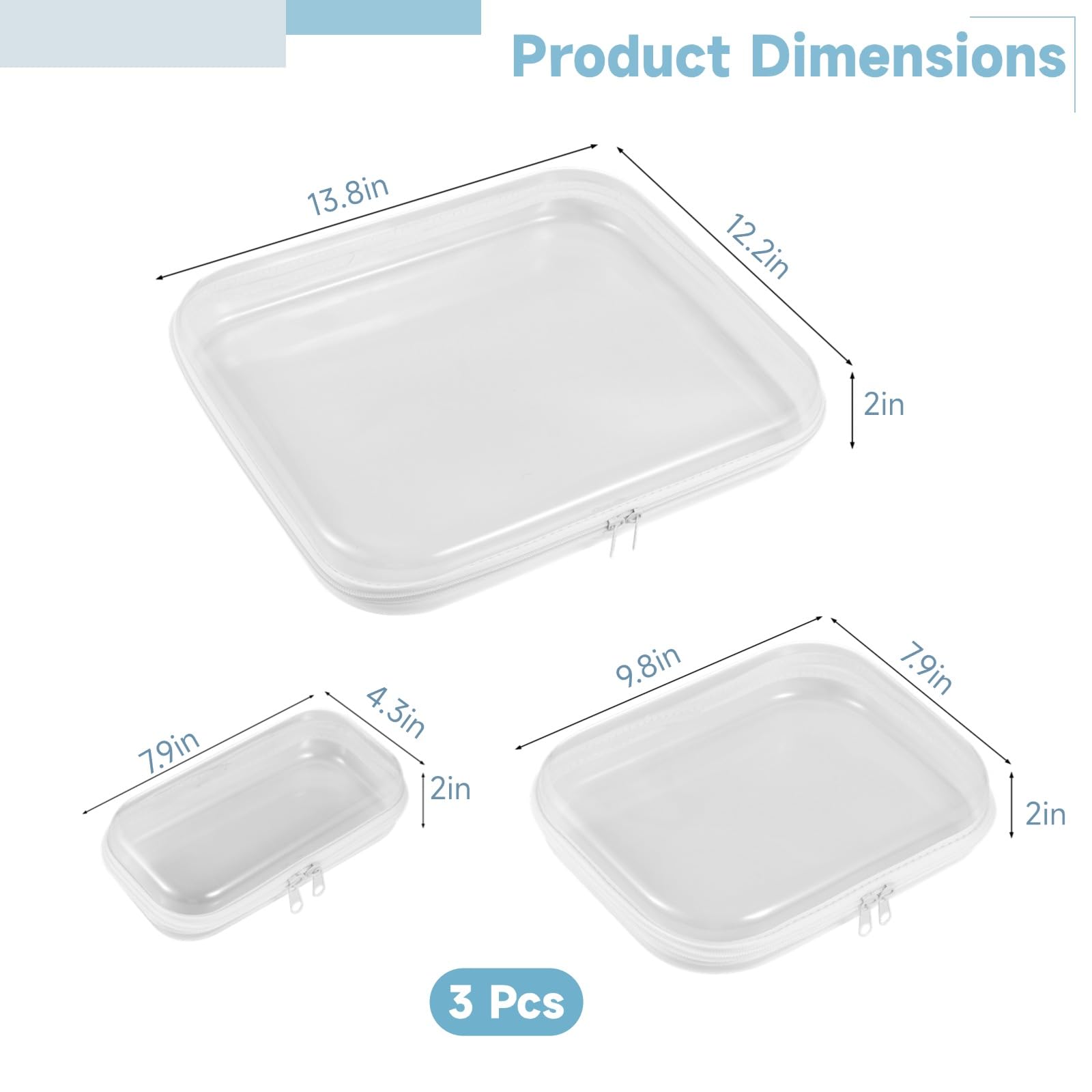 Homaisson 3-Piece Clear Hard Shell Zipper Case Set - Transparent Waterproof Organizer Pouches in 3 Sizes, Double Zippered Storage Bags for Makeup, Snacks & Toys | Perfect for Travel, Home Organization & Cosmetic Storage