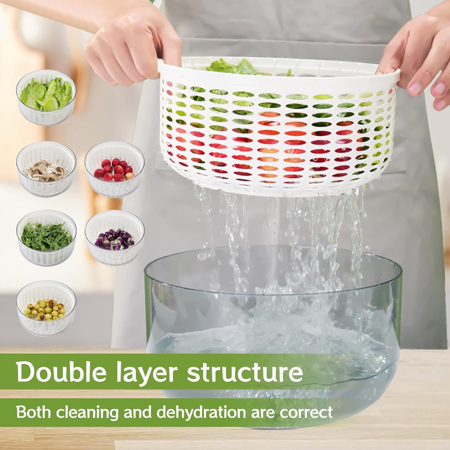 6.3 Qt Electric Salad Spinner with 350ml Squeeze Bottle - Large Lettuce Dryer, Salad Mixer & Fruit Washer - Spin & Dry Greens, Fruits, Vegetables - Compact Kitchen Tool (White) - Perfect for Healthy Meal Prep, Quick Salad Making & Fresh Produce Cleaning