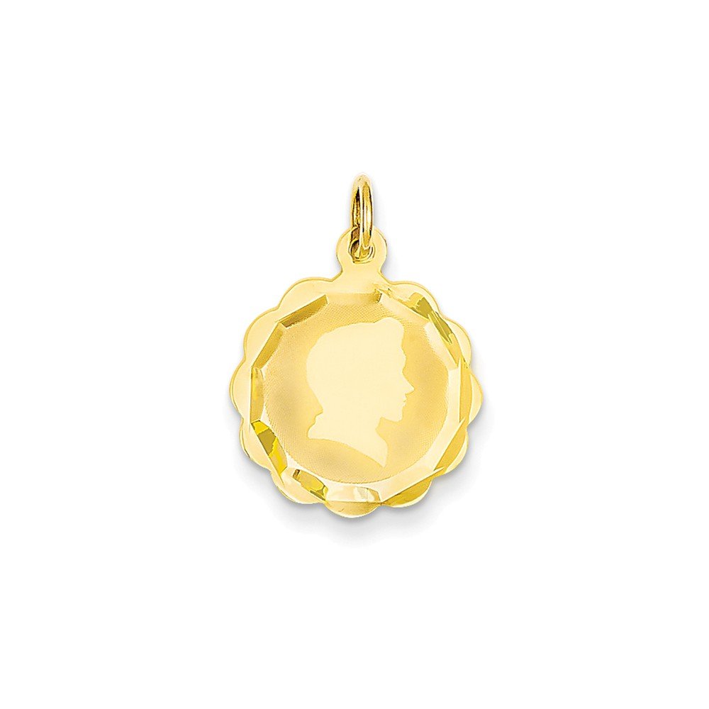 FJC Finejewelers 14k Yellow Gold Engravable Scalloped Disc Charm - .009 Gauge Head On Design - Perfect for Necklaces, Bracelets & Personalized Jewelry Gifts