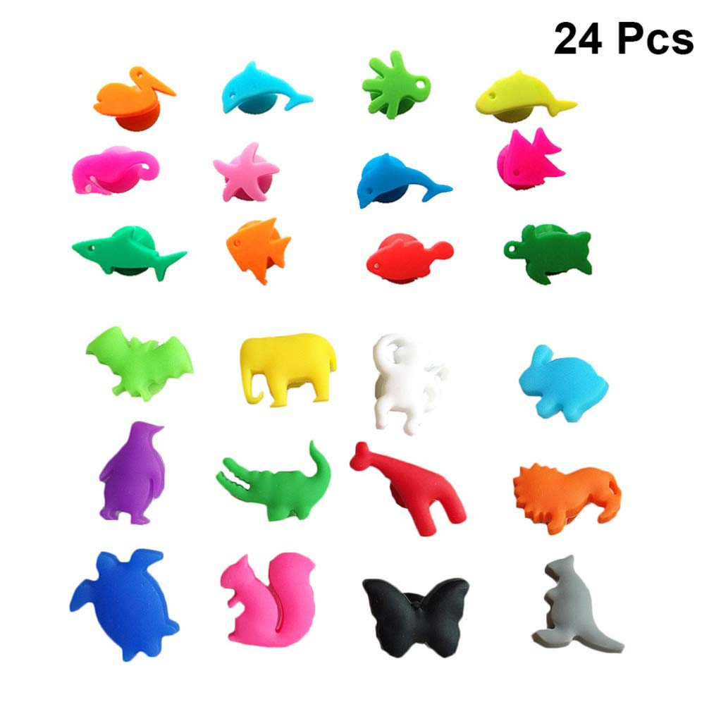 24pcs Silicone Wine Glass Charms - Sea & Land Animal Drink Markers for Parties, Nautical Theme Events & Beach Weddings - Reusable Cup Identifiers for Wine Bottles & Glasses