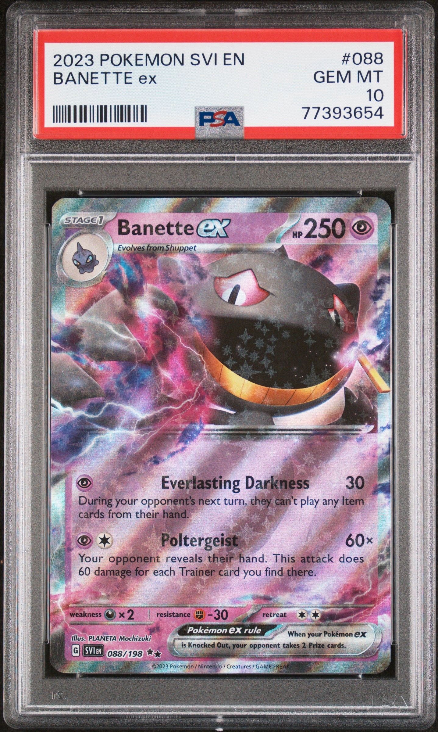 2023 Pokemon Scarlet & Violet Banette ex #88 PSA 10 Graded Card - Perfect for Collectors, Gaming & Investment - Ideal for Pokemon TCG Tournaments and Display Collections