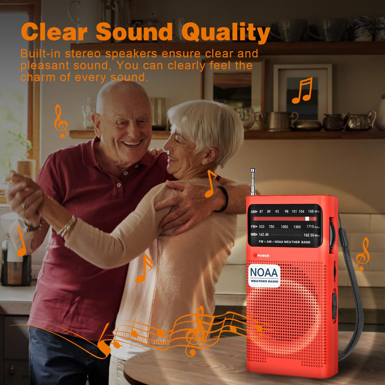 NOAA Weather Radio with Best Reception - AM/FM Portable Emergency Radio with Loud Speaker, Transistor Antenna & Headphone Jack | Battery Powered (2 AA) | Ideal for Home, Outdoor Camping, Hiking, Storms & Emergency Preparedness - Red