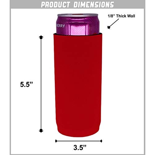 Slim Can Cooler Koozie - 6 Pack Full Bottom Insulated Beer Sleeves (Red) - Perfect for Parties, BBQs, and Outdoor Events