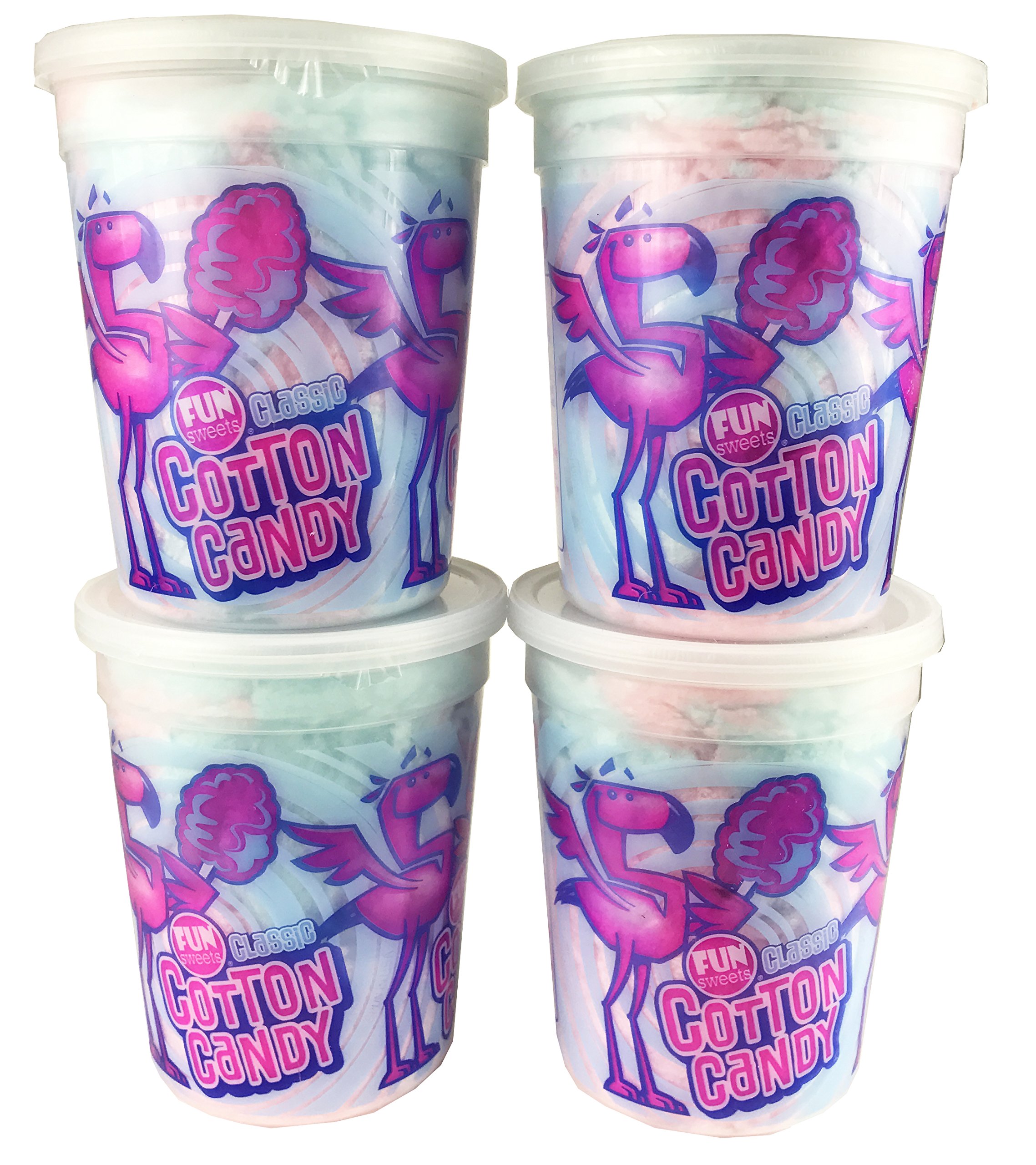 Fun Sweets Classic Cotton Candy 2 oz (4 Pack) - Fluffy Pink & Blue Carnival Treats for Parties, Events & Movie Nights