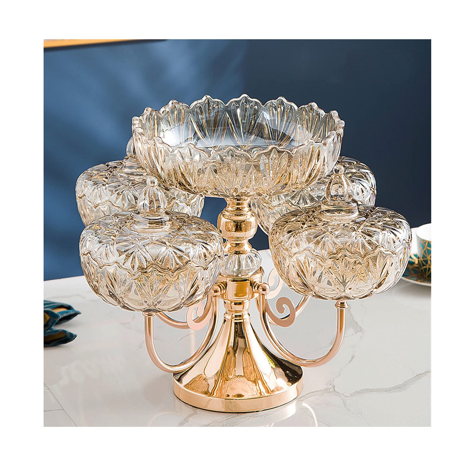 Glass Fruit Bowl with Lid - 3-Tier Divided Serving Plate for Snacks, Nuts, Candy & Dried Fruits - Elegant Living Room Coffee Table Decor - Perfect for Entertaining, Parties & Home Organization (Color A, Standard Size)