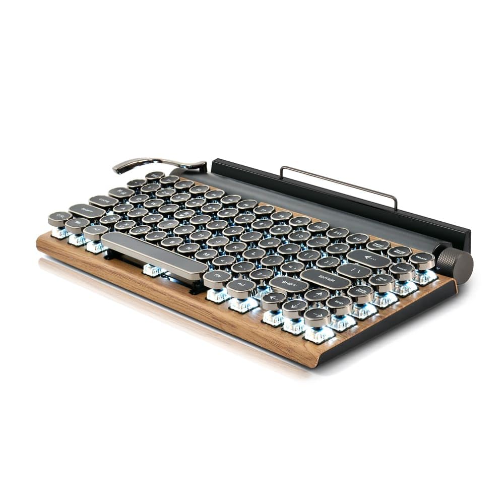 7KEYS Wireless Retro Typewriter Keyboard - Vintage Bluetooth Mechanical Keyboard for iPad, PC, Laptop, Mac & Phone (Wooden Frame) - Perfect for Writers, Bloggers & Vintage Enthusiasts