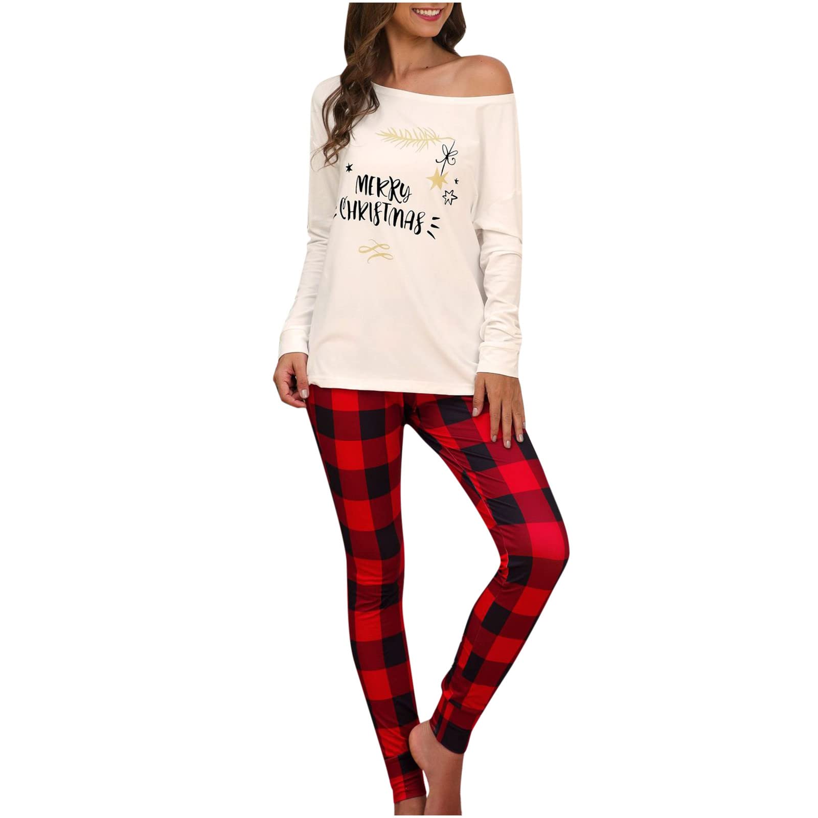 Women's Plaid Long Sleeve Top & Nightgown Set - Fall/Winter Holiday Christmas Pajamas for Cozy Nights & Seasonal Comfort