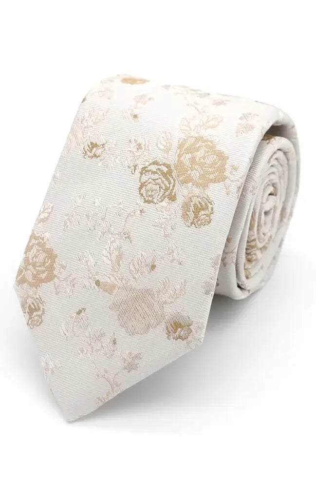 LA Smith Champagne Floral Woven Polyester Tie for Wedding, Party & Formal Events - Elegant Men's Necktie for Grooms, Bridesmaids & Special Occasions