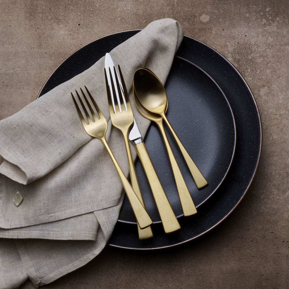 Lucia Satin Gold 20-Piece Flatware Set - Stainless Steel Cutlery Set for 4 People, Elegant Dinnerware for Formal Dining, Wedding Gifts & Holiday Entertaining