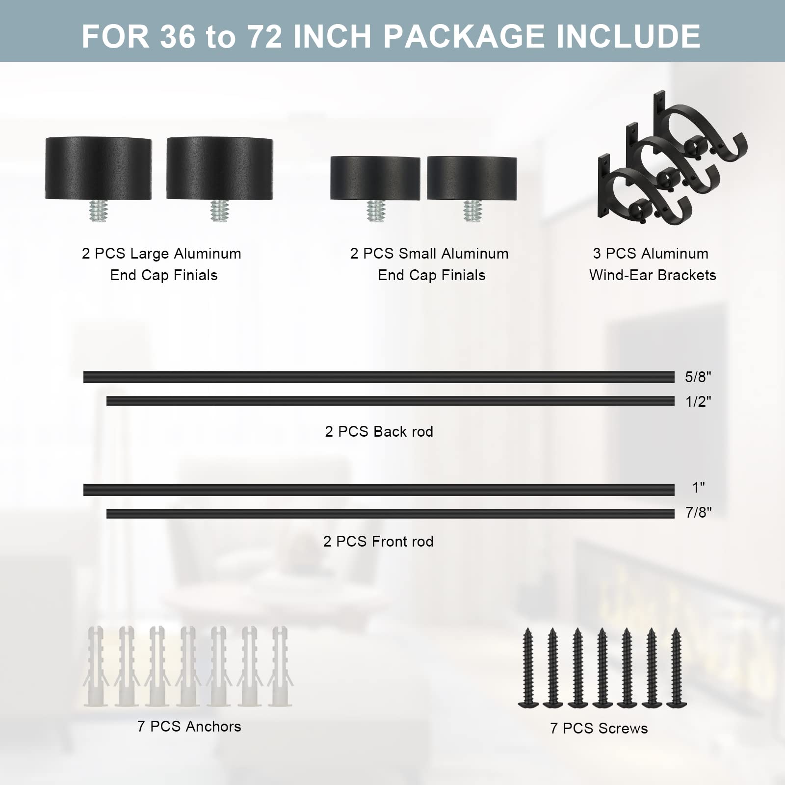Matte Black Adjustable Double Curtain Rod 36-72 Inches (3-6 Feet) - 1