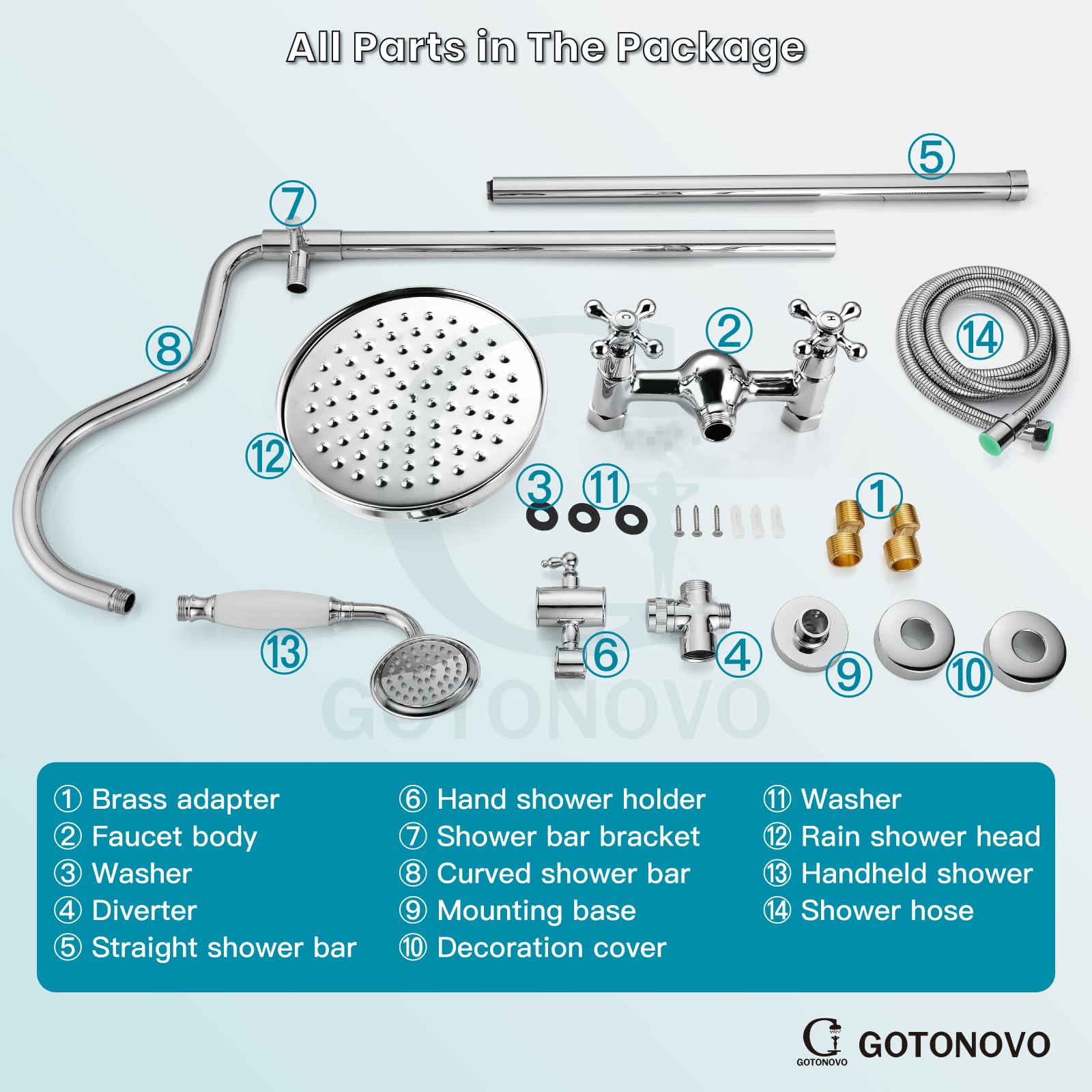Luxury 8 Inch Wall Mount Rainfall Shower System - Exposed Shower Faucet Set with Adjustable Arc Rod, Handheld Spray & Cross Double Handle in Polished Chrome | Perfect for Modern Bathrooms, Spa-Like Experience, Master Suite Renovation