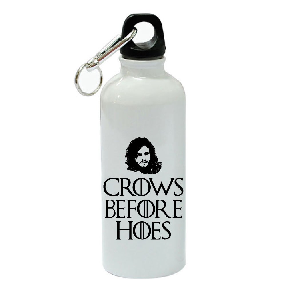 Jon Snow White Aluminum Sports Water Bottle 20 oz - Insulated Stainless Steel Crows Before Hoes Design - Perfect for Gym, Hiking & Outdoor Activities