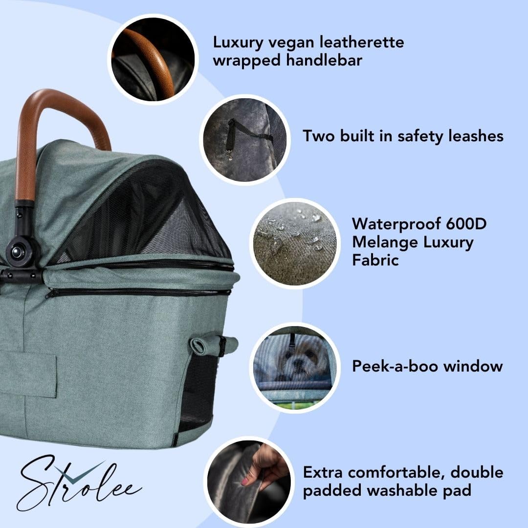 Premium Pet Stroller & Folding Shopping Cart - Lightweight Aluminum Frame with Removable Bassinet & Storage - Ideal for Small to Medium Dogs & Cats (Sage) | Perfect for Park Walks, Shopping Trips & Vet Visits