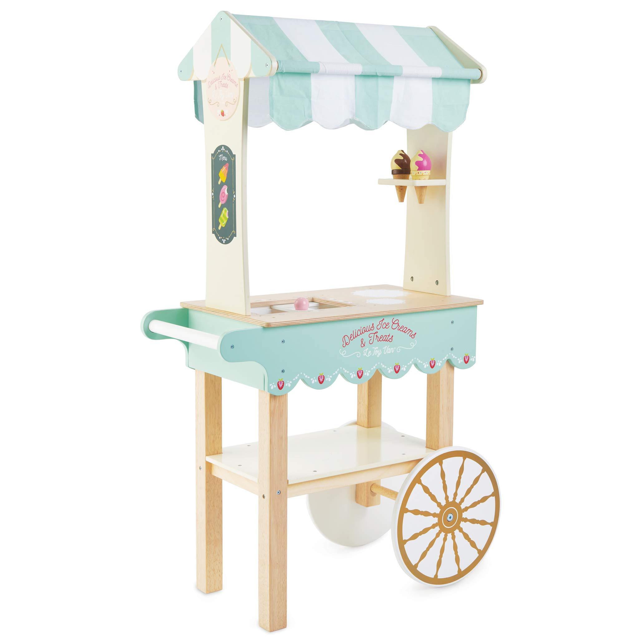 Le Toy Van Educational Wooden Ice Cream Cart Toy - Pretend Play Food Set for Kids Ages 3+ | Role Play Learning Toy for Boys & Girls | Perfect for Birthday Gifts & Preschool Classroom Activities