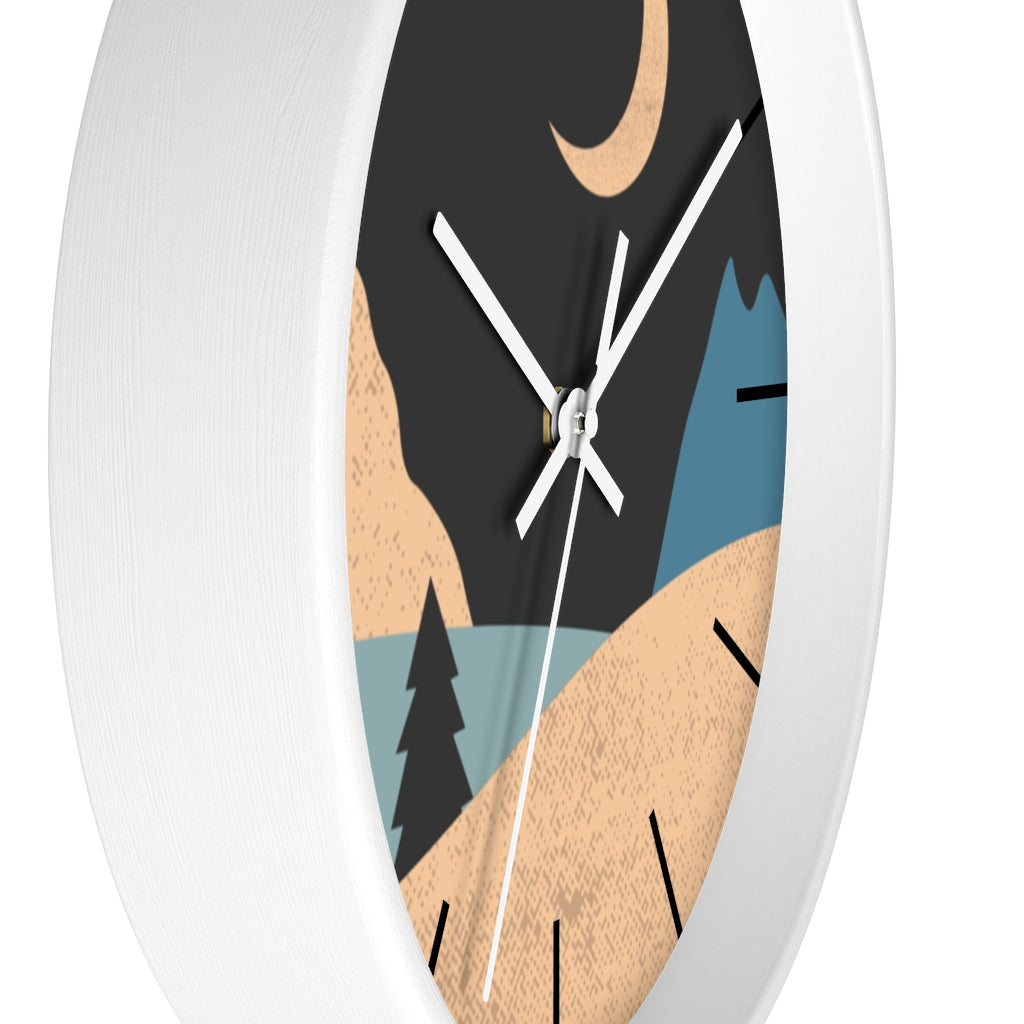 Mountain Night Wooden Wall Clock - Organic Theme Wood & Plexiglass Home Decor - Perfect for Living Room, Bedroom or Office Gift