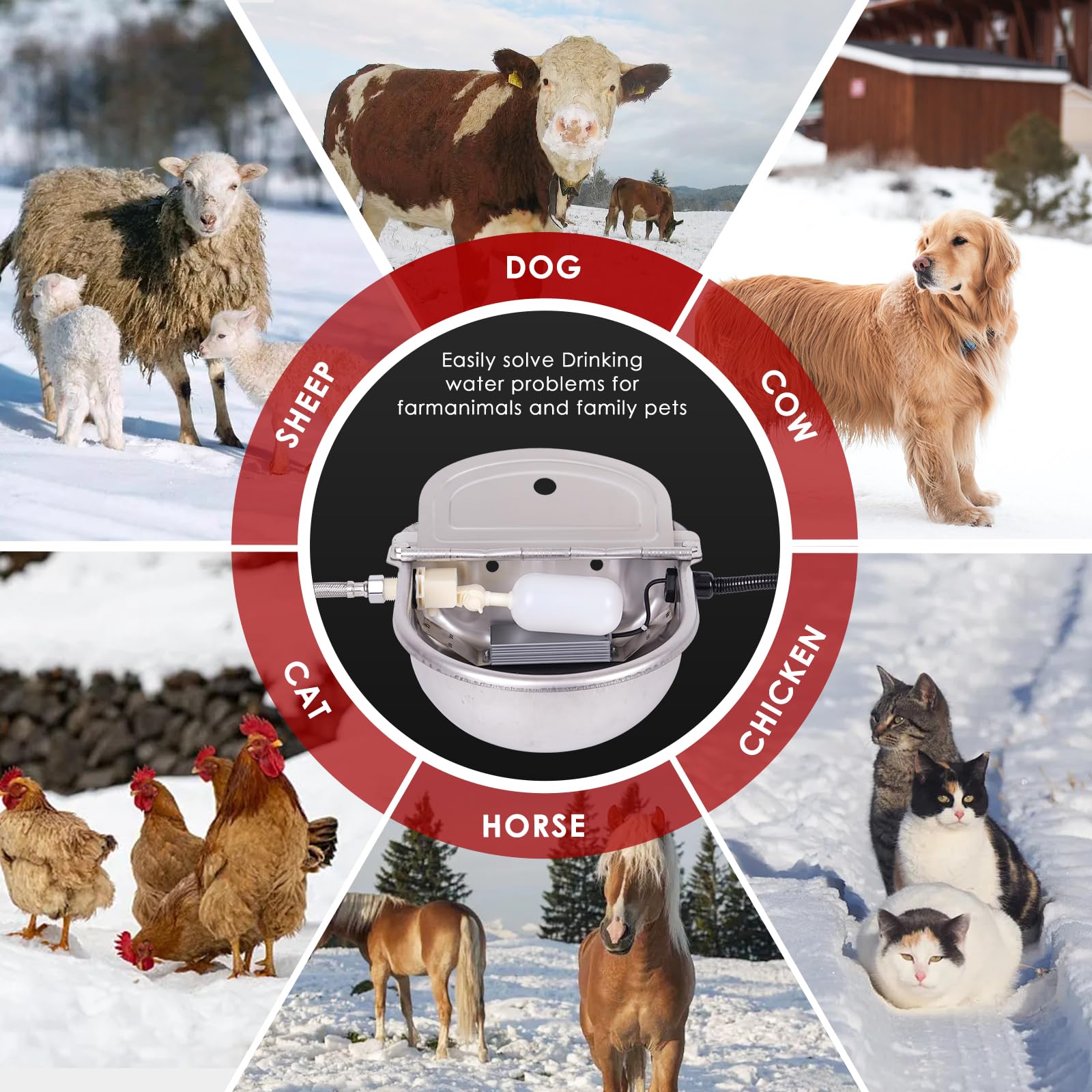 Automatic Heated Dog Water Bowl with Float Valve - Large Outdoor Heated Pet Waterer for Dogs, Cats, Rabbits, Horses & Chickens - Thermal Bowl for Winter Livestock Care - Perfect for Barns, Kennels & Backyards