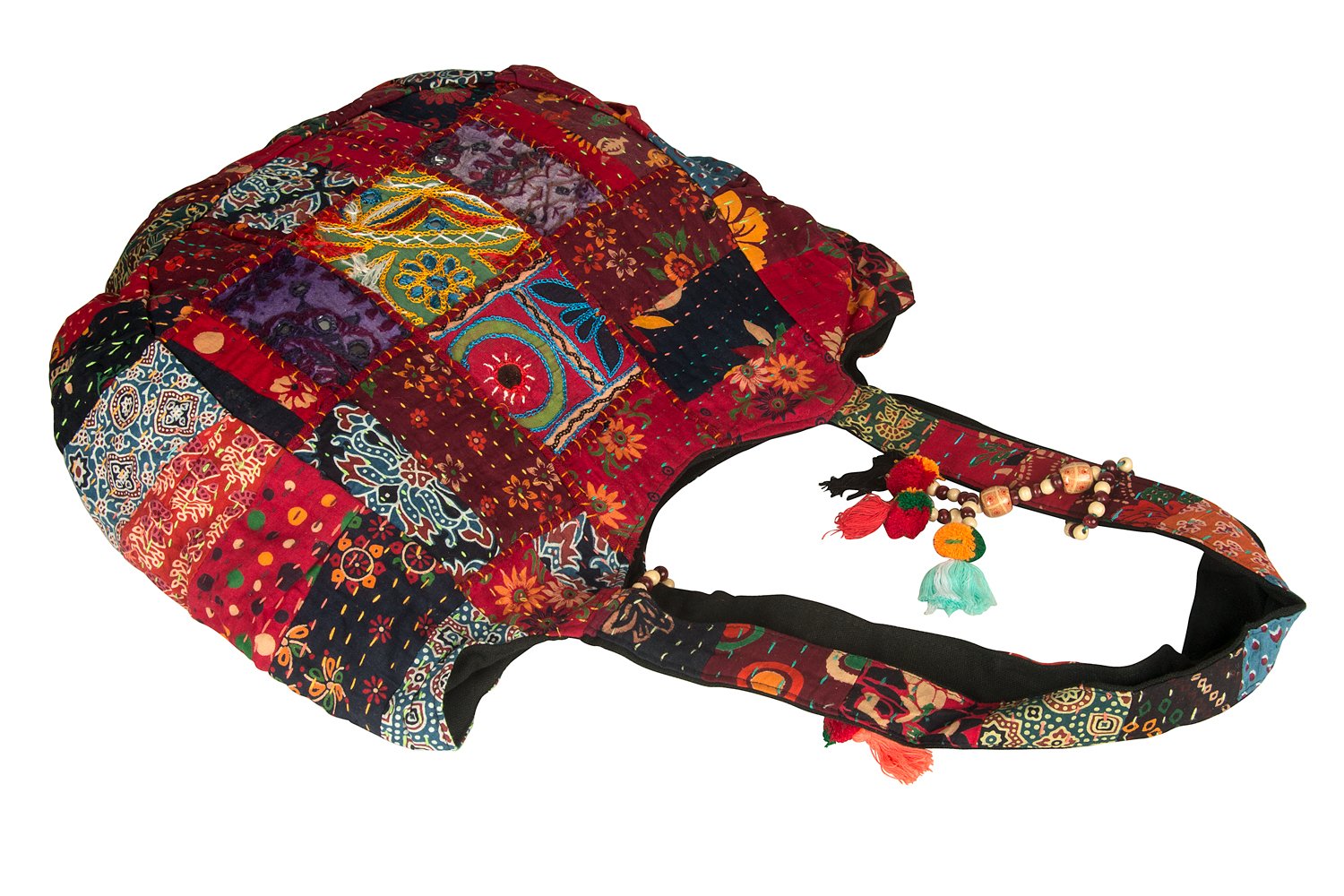 Boho Chic Handmade Patchwork Embroidered Shoulder Tote Bag - Hippie Beach Purse for Women, Red Casual Everyday Roomy Laptop Bag (Perfect for School, Market, Travel & Festival Use)