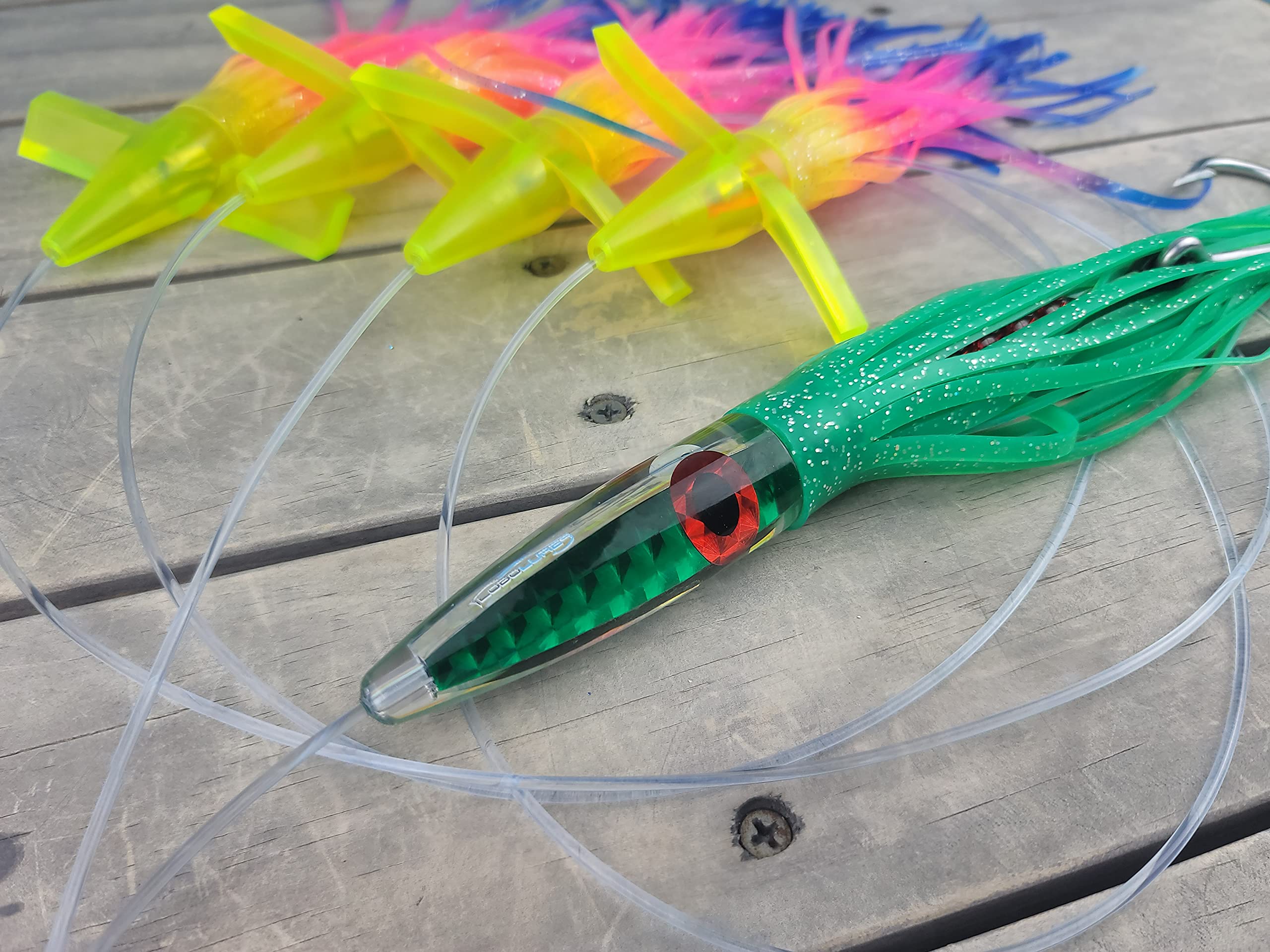 Premium Tuna Fishing Lure Kit - 400lb Leader & 10/0 Hook for Saltwater Game Fishing | High-Speed Tuna Bullet Daisy Chain with Splash Machine Technology | Perfect for Offshore Trolling & Big Game Fishing Adventures