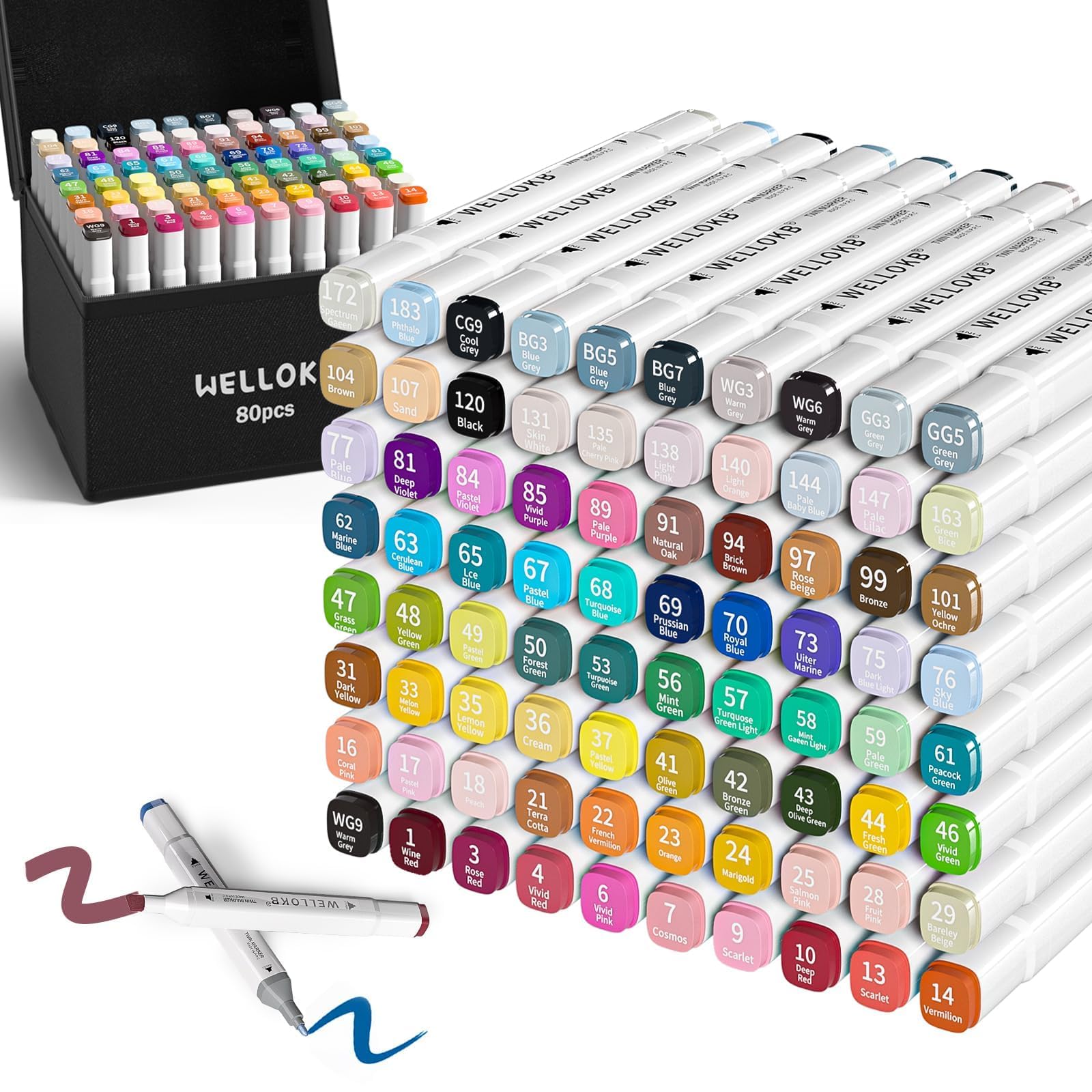 80 Colors Dual Tip Alcohol Markers Set with Blender - Professional Art Markers for Coloring, Drawing, Sketching & Illustration | Alcohol-Based Markers with Carrying Case | Perfect for Artists, Designers & Adult Coloring Books