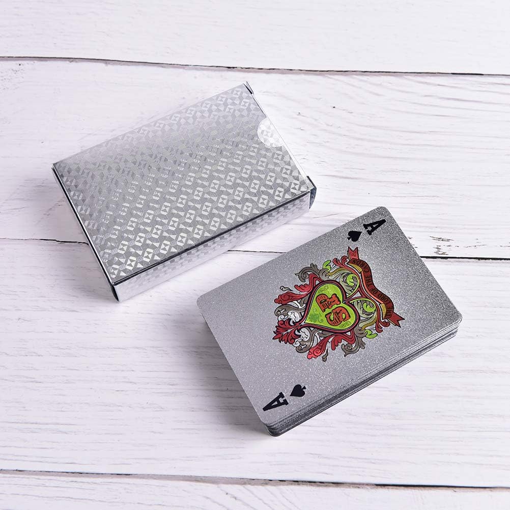 Premium Waterproof Plastic Playing Cards - Luxury Silver Foil Diamond Design, Standard Size 52+2 Poker Deck | Perfect for Casino Nights, Poker Parties, Travel & Outdoor Games