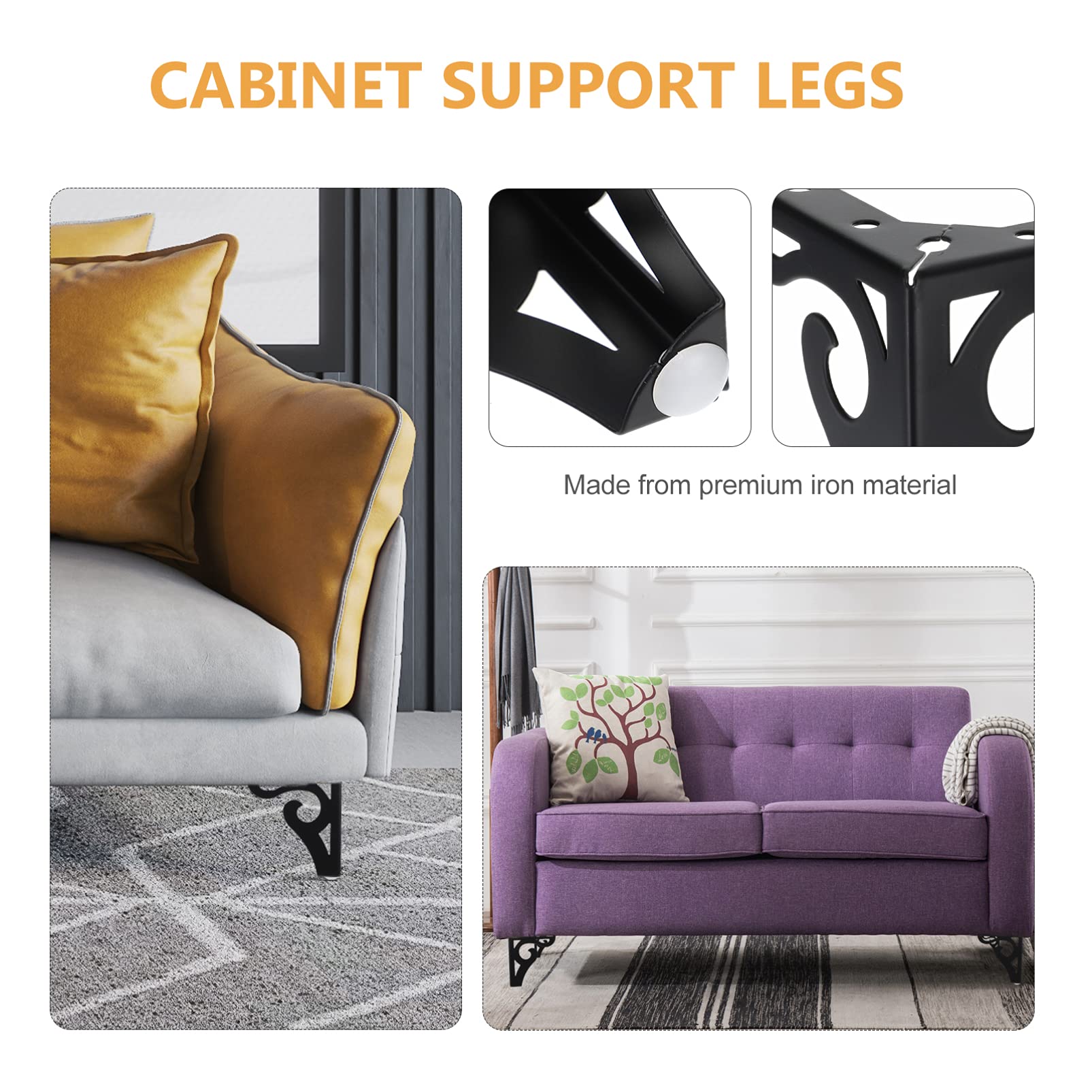 ULTECHNOVO 4 Pack Hollow Metal Furniture Legs - Black Iron Replacement Legs for Tables, Cabinets, Couches & Chairs - Heavy Duty Support Legs for Home & Office Furniture
