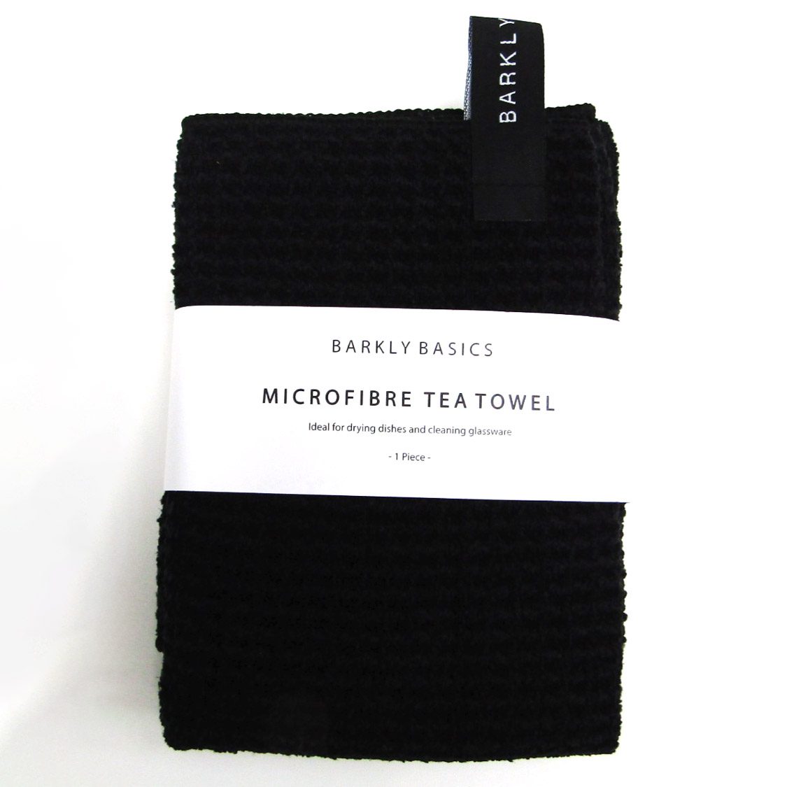 BARKLY BASICS Premium Microfiber Tea Towel - Super Absorbent & Quick Drying Kitchen Towel for Dishes, Glassware & Countertops (Black) - Ideal for Daily Kitchen Cleaning & Dish Drying