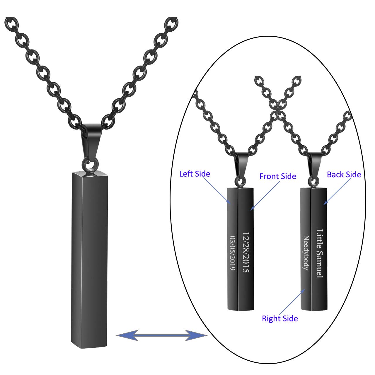 Custom Engraved Stainless Steel Couple Necklaces - Personalized 4-Side Name Bar Vertical Pendant Jewelry for Men & Women | Romantic Gift for Anniversaries, Valentine's Day & Couple Matching