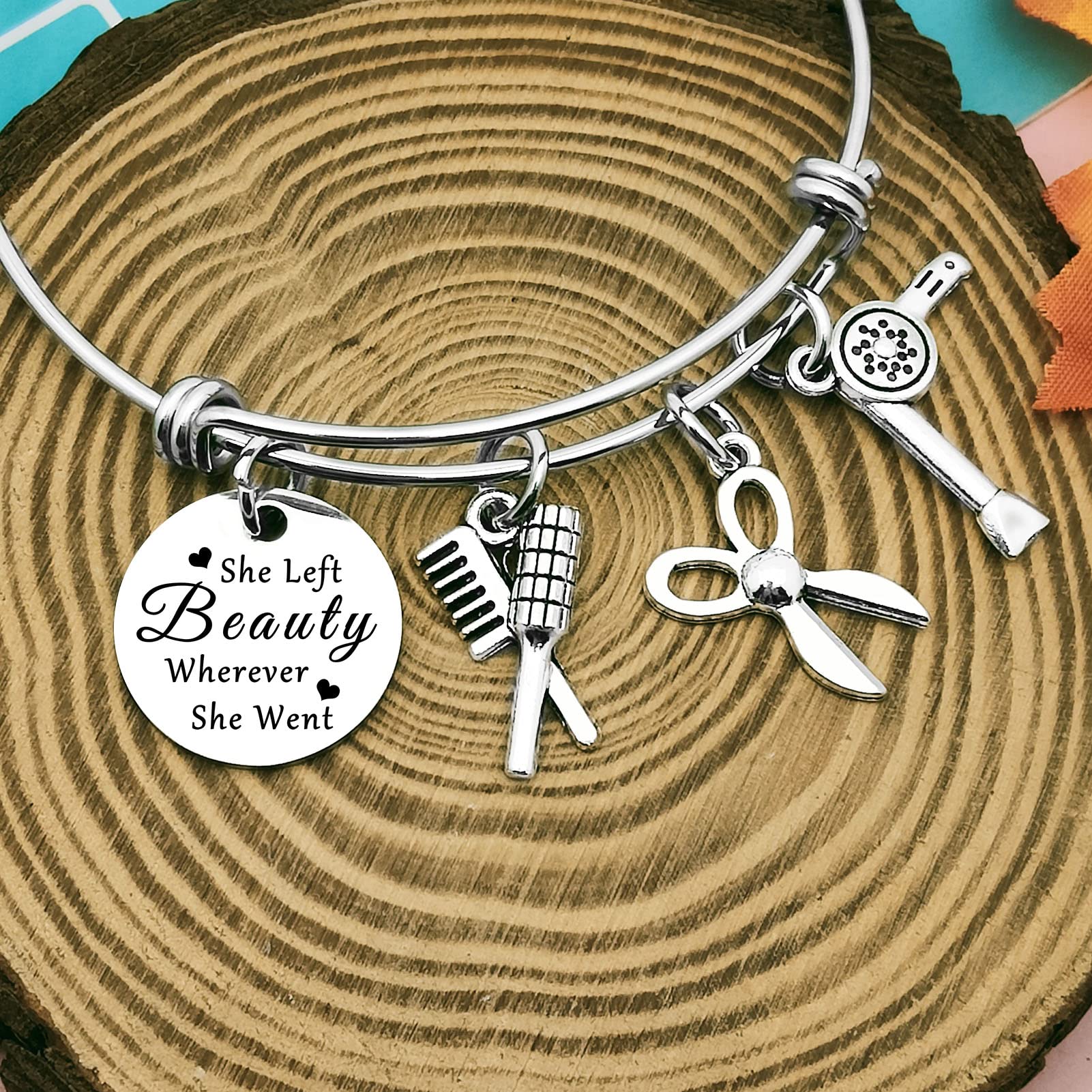 Professional Hair Stylist Bracelet - Scissor & Comb Bangle with Hair Dryer Charm - Fashionable Jewelry Gift for Hairdressers & Graduates | Salon Accessories, Stylist Appreciation Gift, Beauty School Graduation Present