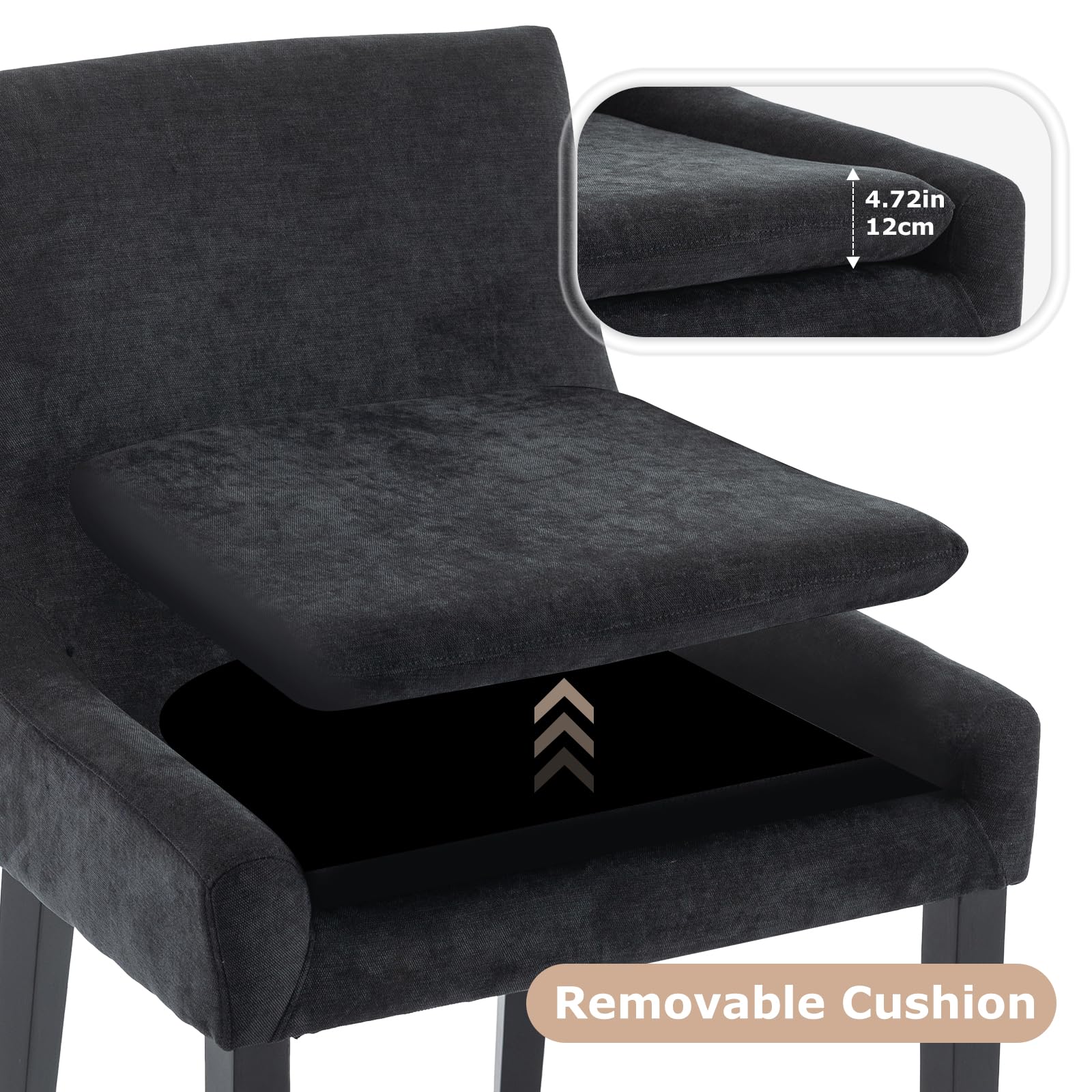 COLAMY Modern Dining Chairs Set of 2 - Upholstered Corduroy Accent Chairs with Mid Back & Wooden Legs for Living Room, Dining Room - Black | Comfortable Seating for Home, Office & Restaurant Use