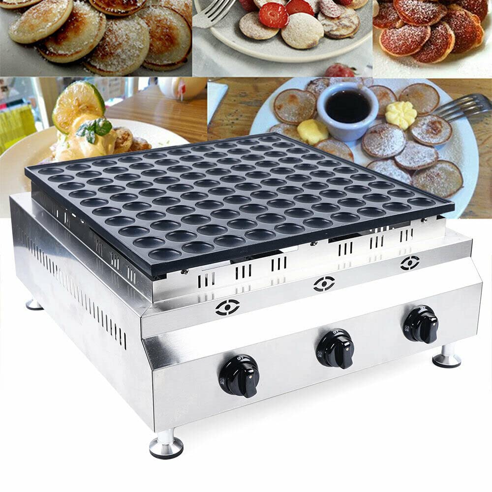 Eapmic Commercial Poffertje Maker - 100-Hole LPG Gas Mini Dutch Pancake Baker Machine, 1.7-Inch Nonstick Stainless Steel Mini Pancake & Dorayaki Maker for Restaurants, Bakeries, Cafes, and Street Food Vendors - Perfect for Breakfast, Snacks, and Desserts