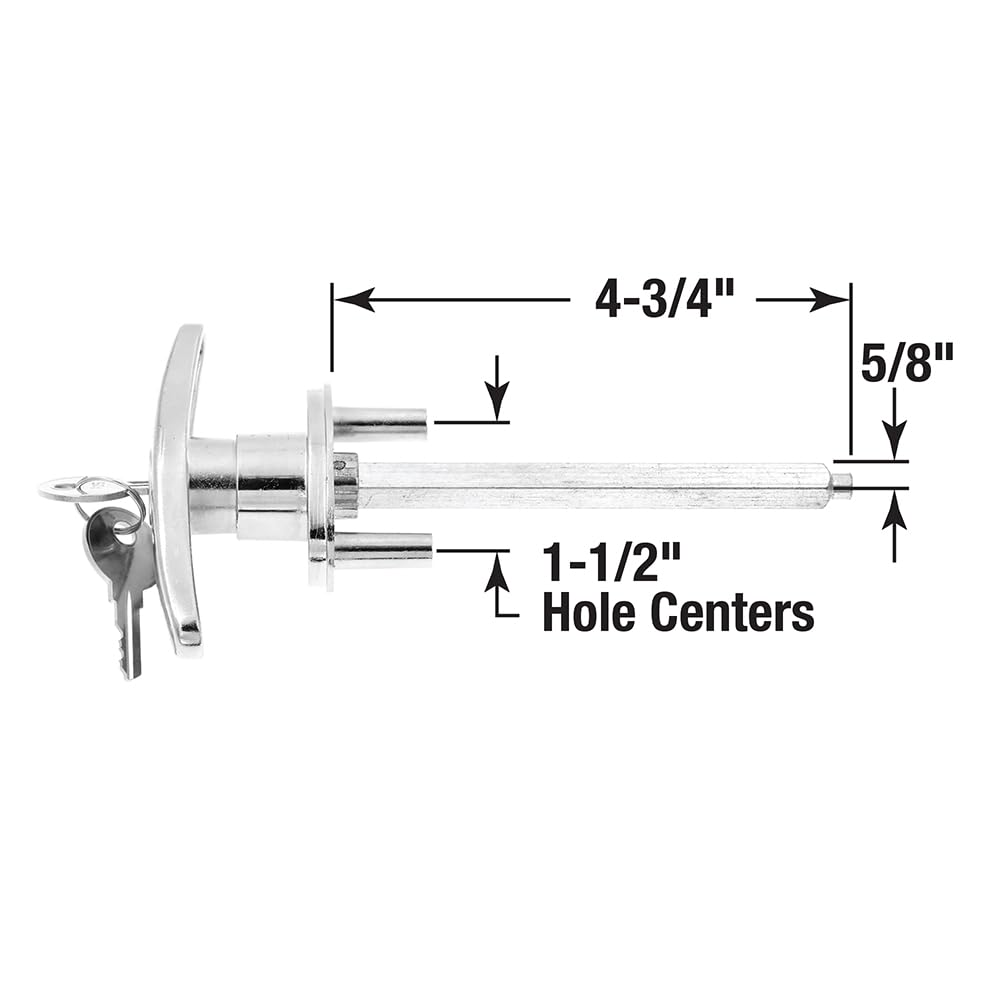 Prime-Line GD 52122 Chrome Plated Zinc Diecast T-Handle Door Lock with Key - Secure Entry for Bedroom, Bathroom, Closet & Cabinet (Single Pack)