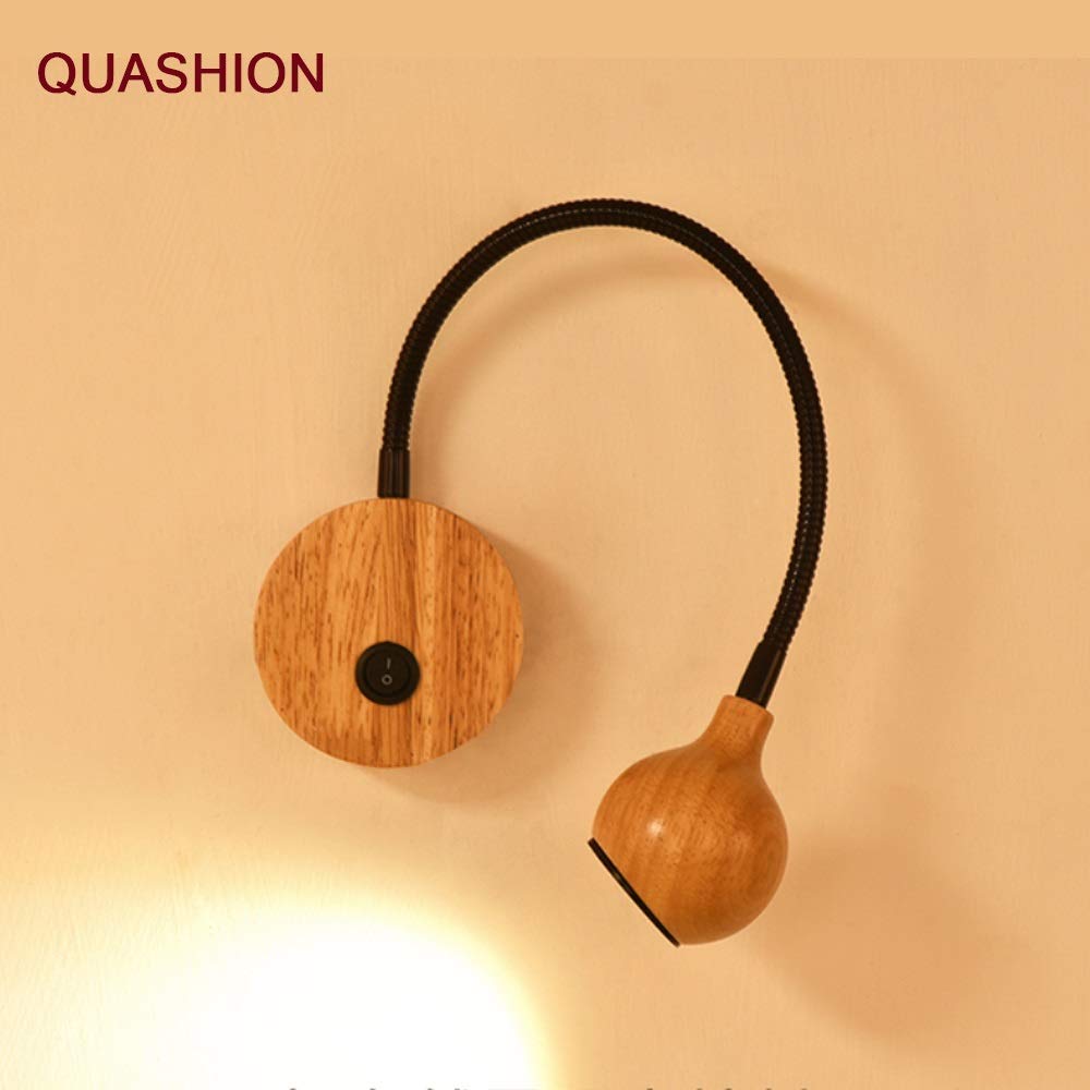 Adjustable Wood LED Wall Lamp with Knob Switch - Directional Reading Light for Bedroom & Nightstand - Modern Indoor Lighting (Silver) - Perfect for Bedside, Study Nook & Cozy Reading Corners