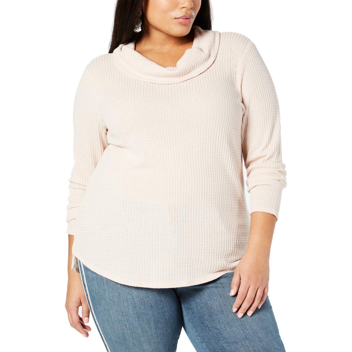 Style & Co. Women's Waffle Knit Pullover Blouse - Soft Pink Long Sleeve Top, Plus Size 3X - Casual Office Wear & Fall Layering Essential