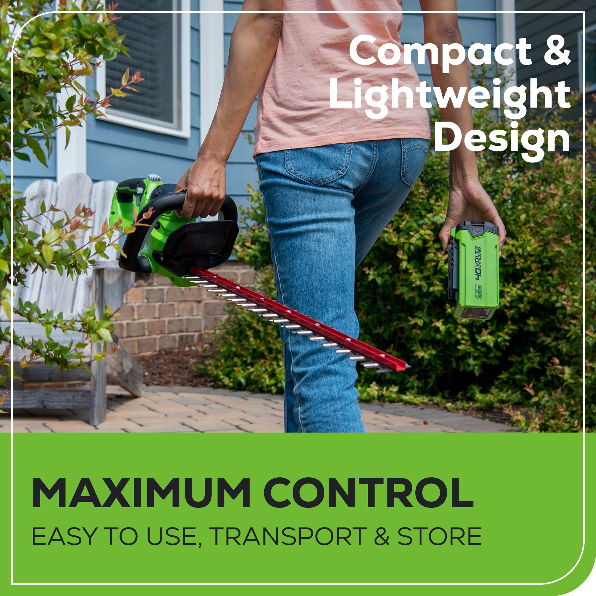 Greenworks 40V 24-Inch Cordless Hedge Trimmer with 1-Inch Cutting Capacity - Includes 2.0Ah Battery & USB Charger - Perfect for Landscaping, Yard Maintenance & Professional Gardening