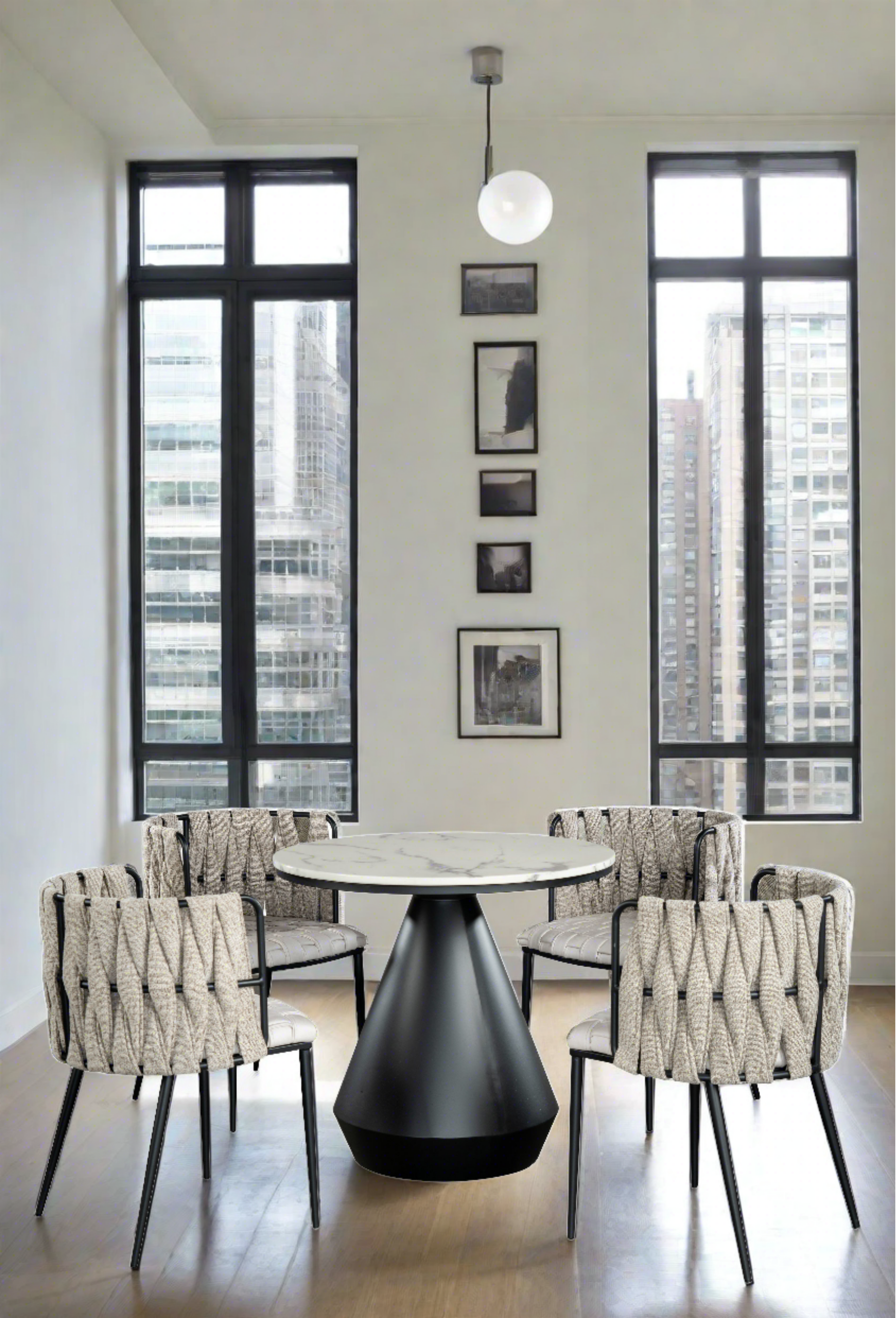 Gigi Marble Top Bistro Dining Table Set for 4 - Black & Off White Modern Kitchen Furniture | Perfect for Small Spaces, Breakfast Nooks & Outdoor Patios