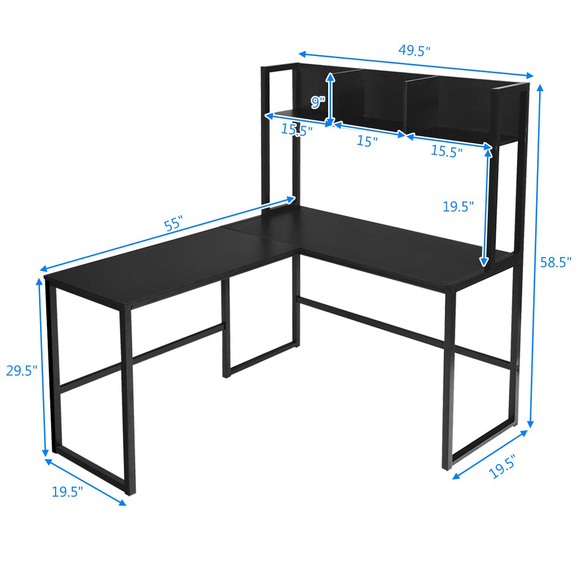 Tangkula Reversible L-Shaped Desk with Hutch - Space Saving Corner Computer Desk with Storage Shelves, Home Office Study Writing Workstation & Bookshelf - Perfect for Gaming, Remote Work & Small Spaces