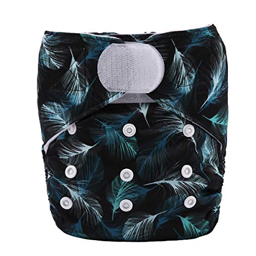 Premium Baby Pocket Cloth Diaper - Soft Hook & Loop Fasteners, Breathable & Washable (Blue Feather Design) - Perfect for Daycare, Travel & Eco-Friendly Parenting