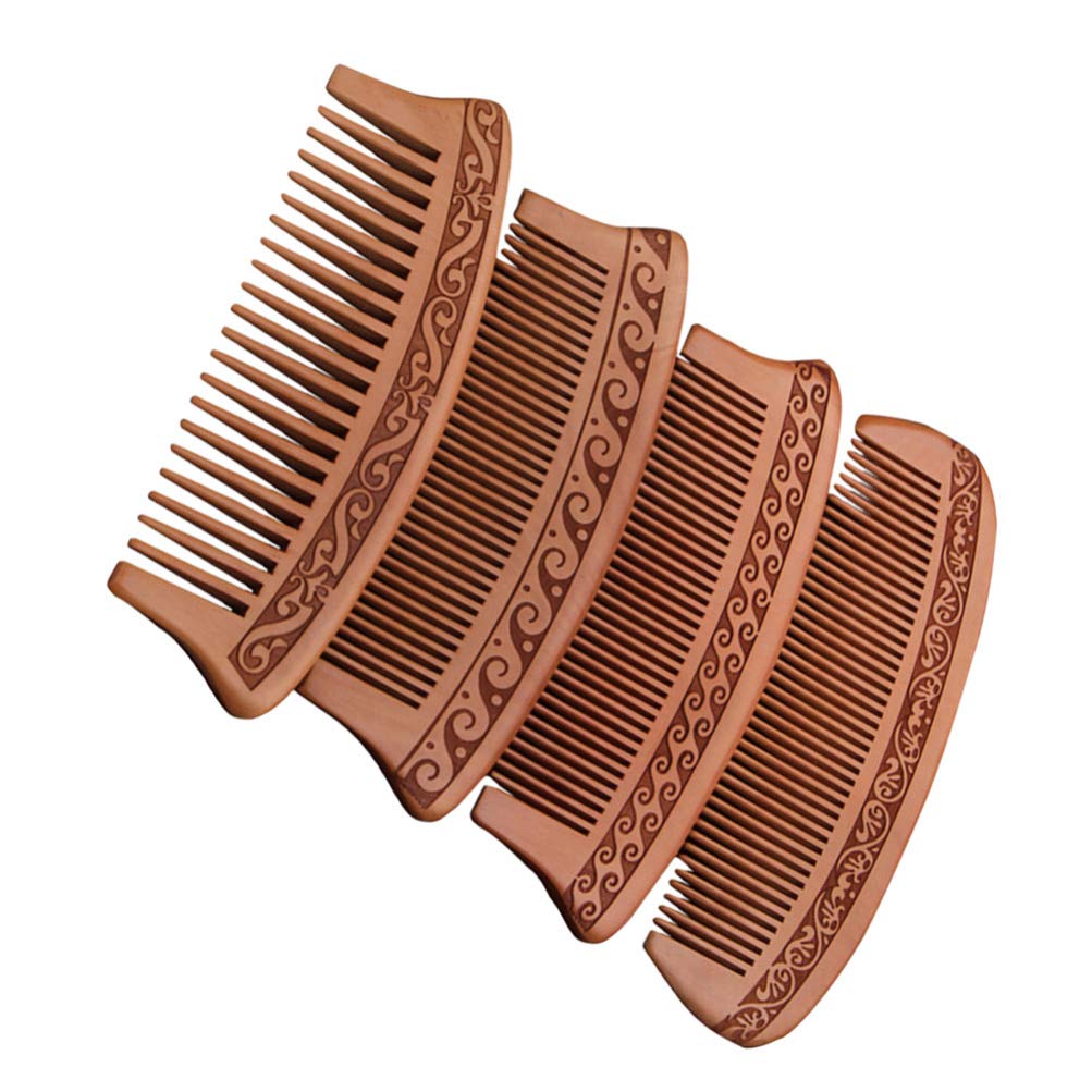 4-Pack Wooden Hair Combs for Women - Retro Hand Carved Anti-Static Massage Comb Set for Detangling & Styling - Portable Natural Wood Combs for Home, Travel & Salon Use
