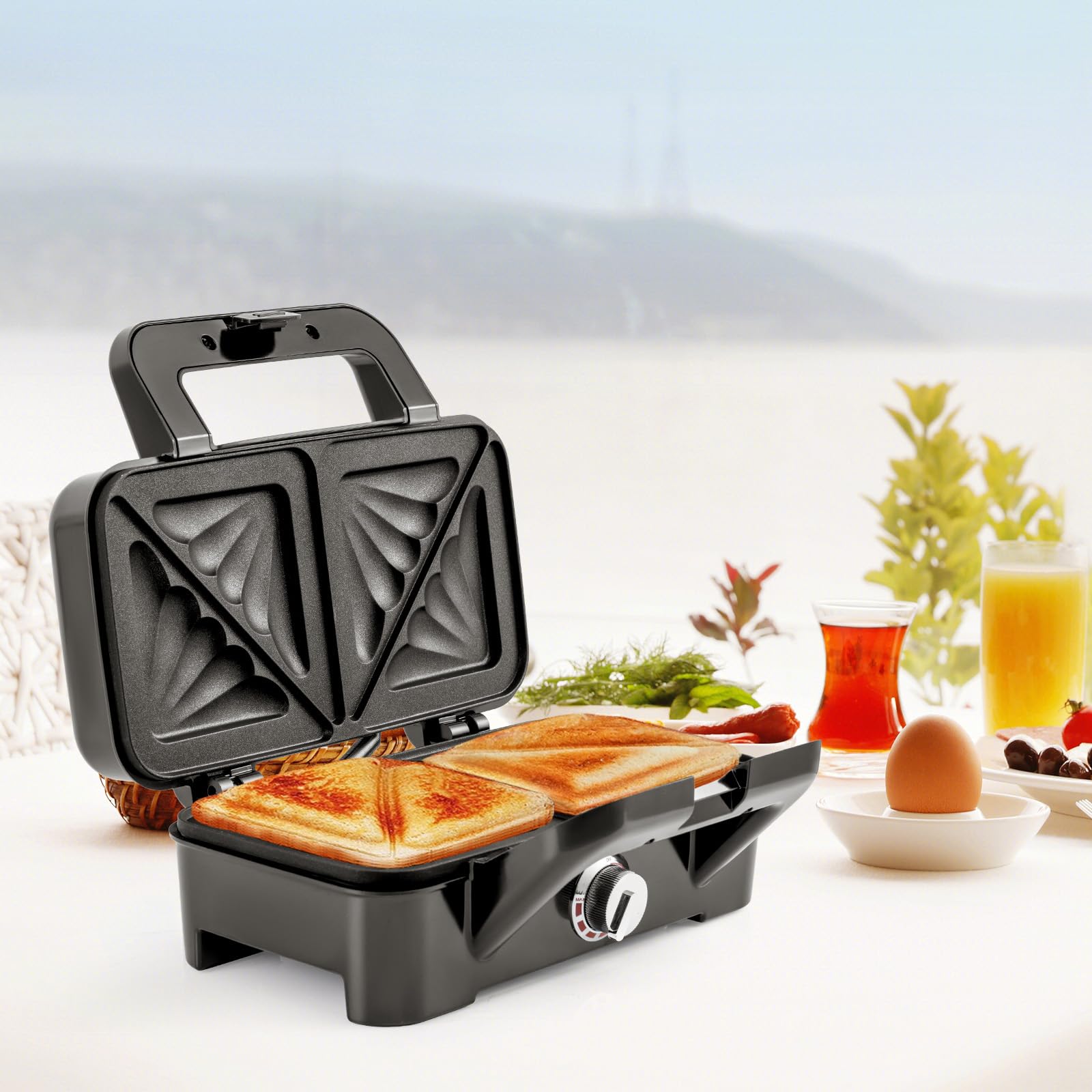 COSTWAY 3-in-1 Sandwich Maker & Waffle Iron, 1200W Electric Grill with 3 Interchangeable Non-Stick Plates, 5-Temperature Settings for Perfect Grilled Cheese, Panini Press & Breakfast Waffles - Ideal for Home, Office & Quick Meals