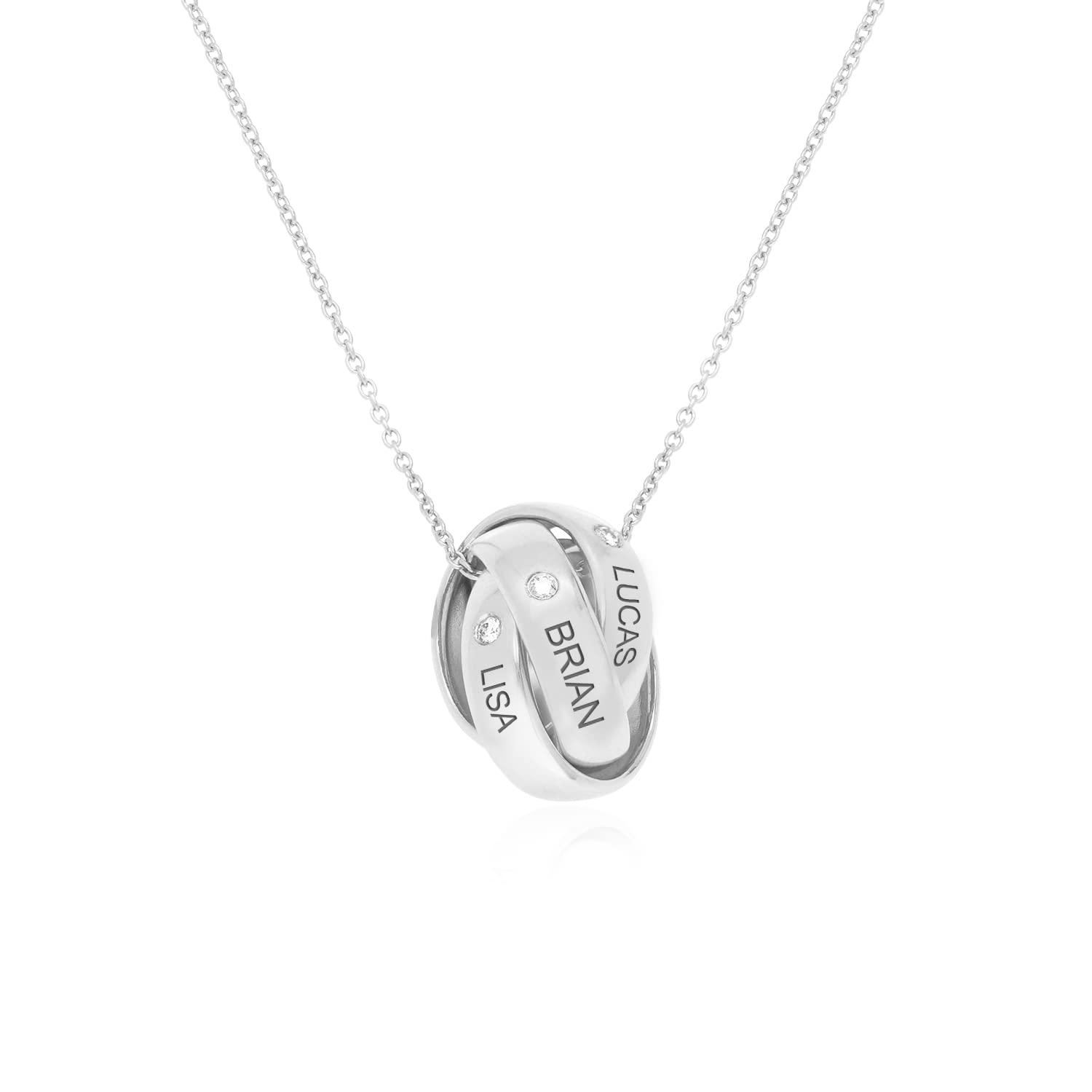 Personalized Interlocking Russian Ring Trinity Necklace - Custom Name Necklace with Engraving / 3 Rings Design / Diamond Options / Sterling Silver, Gold & Rose Gold / Perfect Gift for Women - Mother's Day, Birthday & Anniversary Jewelry for Her / Everyday Wear, Date Night & Special Occasions