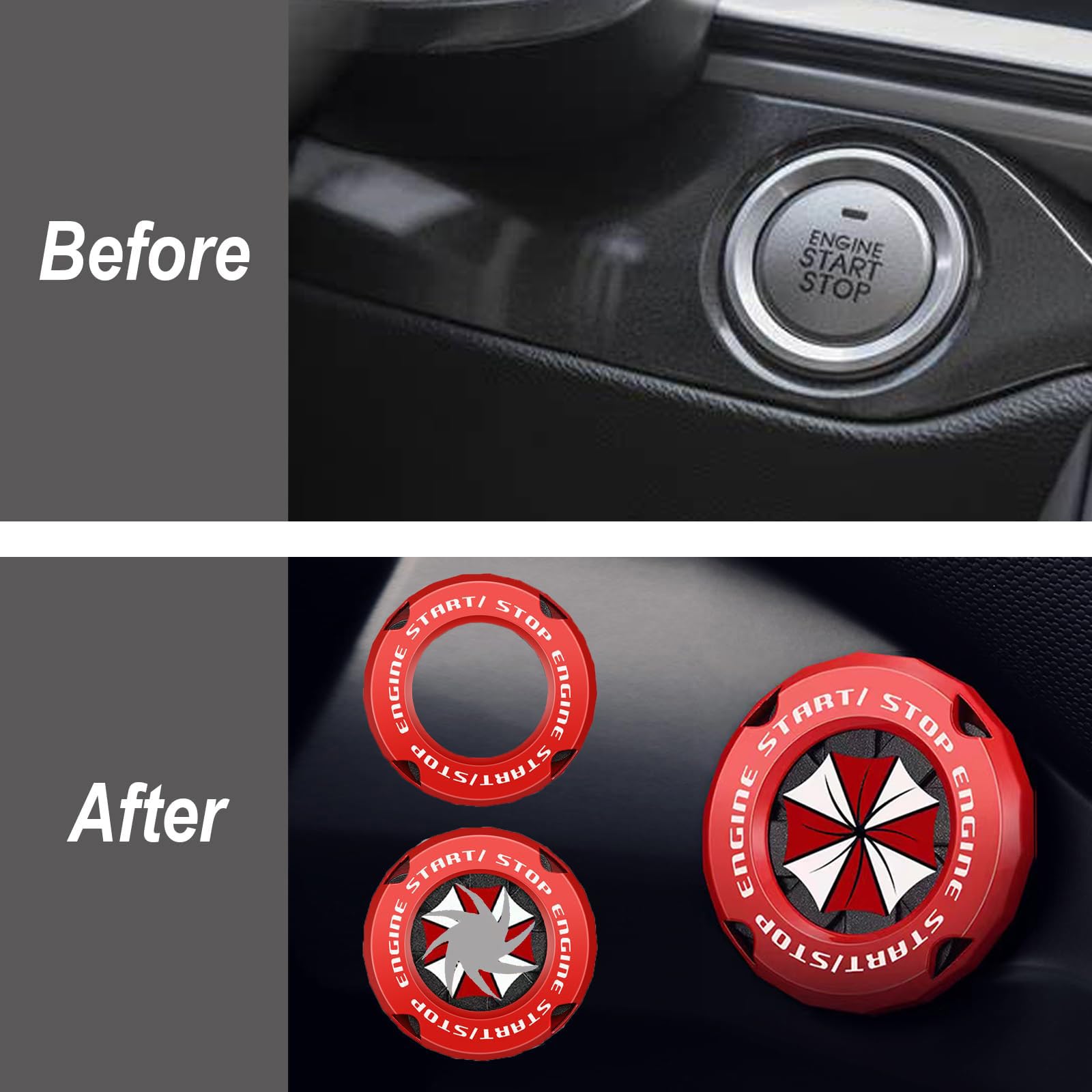 Universal Red Umbrella Push to Start Button Cover - Car Engine Start Button Protector - Durable Automotive Accessories for Men - Perfect for Daily Commute & Road Trips